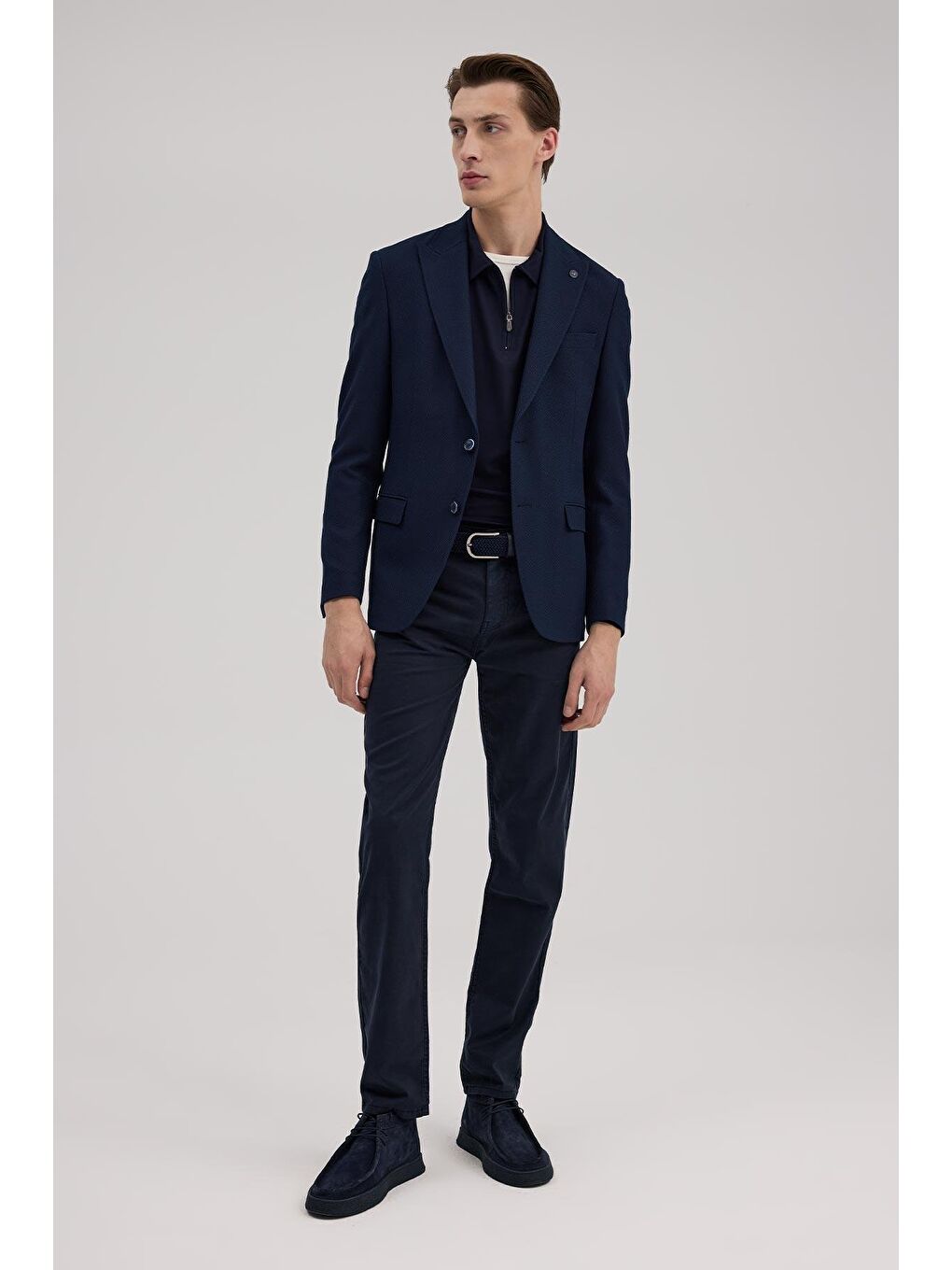 Lacivert Slim Fit Desenli Sivri Yaka Ceket