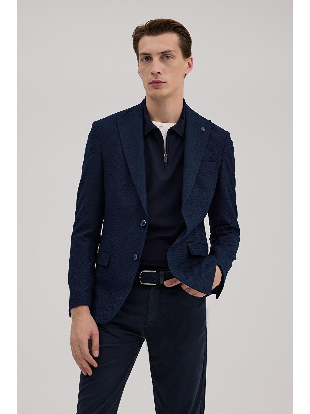 Lacivert Slim Fit Desenli Sivri Yaka Ceket-1