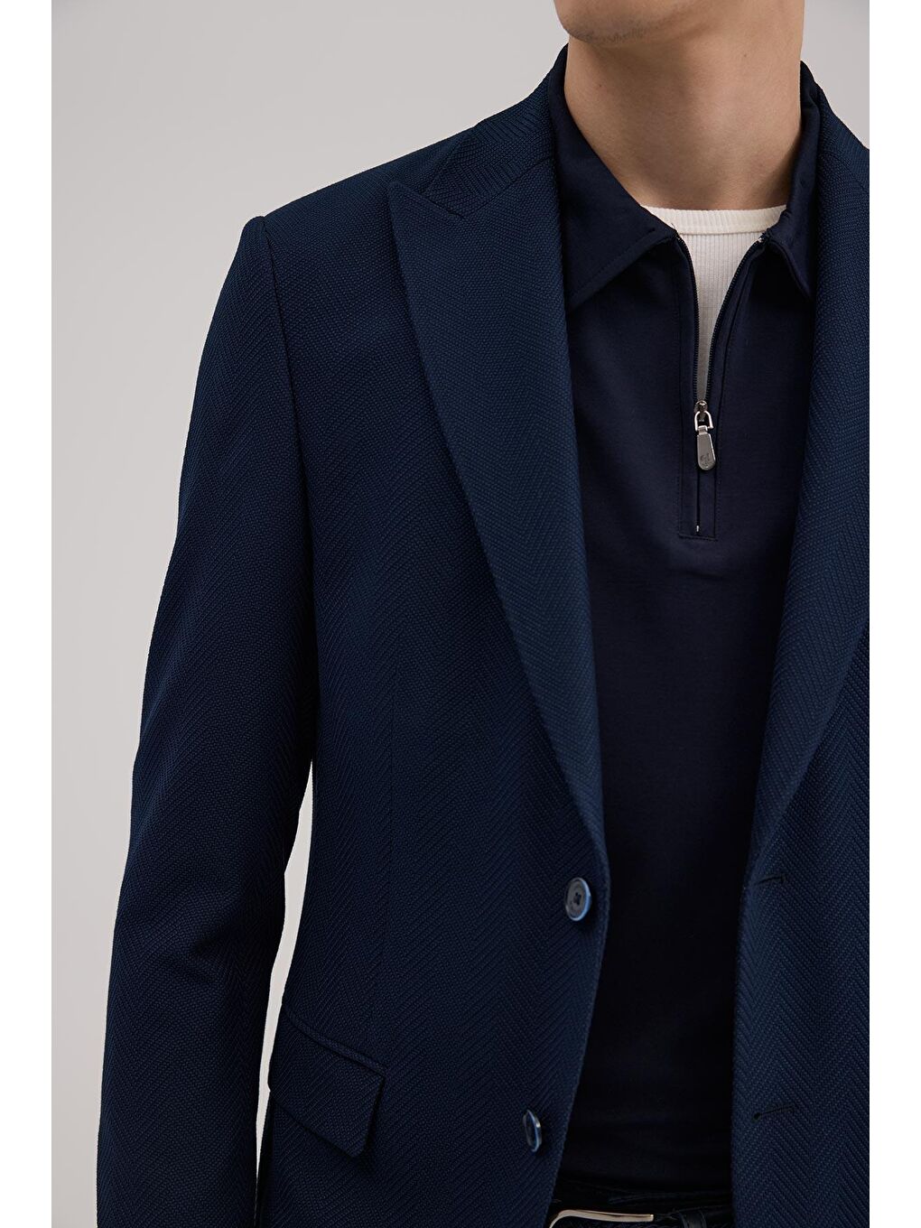 Lacivert Slim Fit Desenli Sivri Yaka Ceket-2