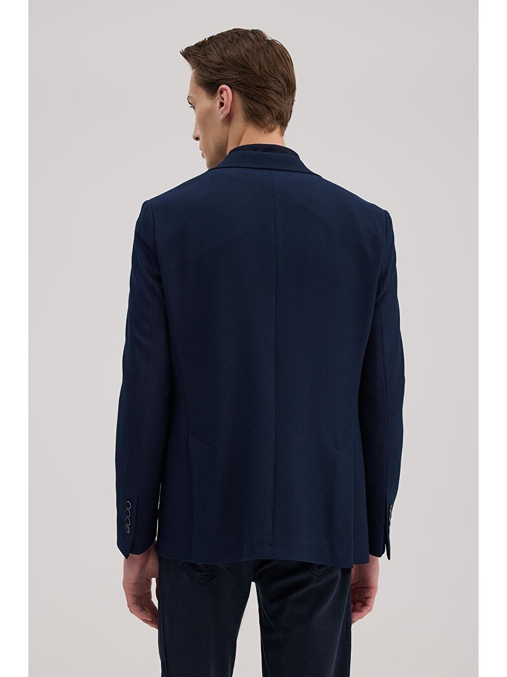 Lacivert Slim Fit Desenli Sivri Yaka Ceket-3