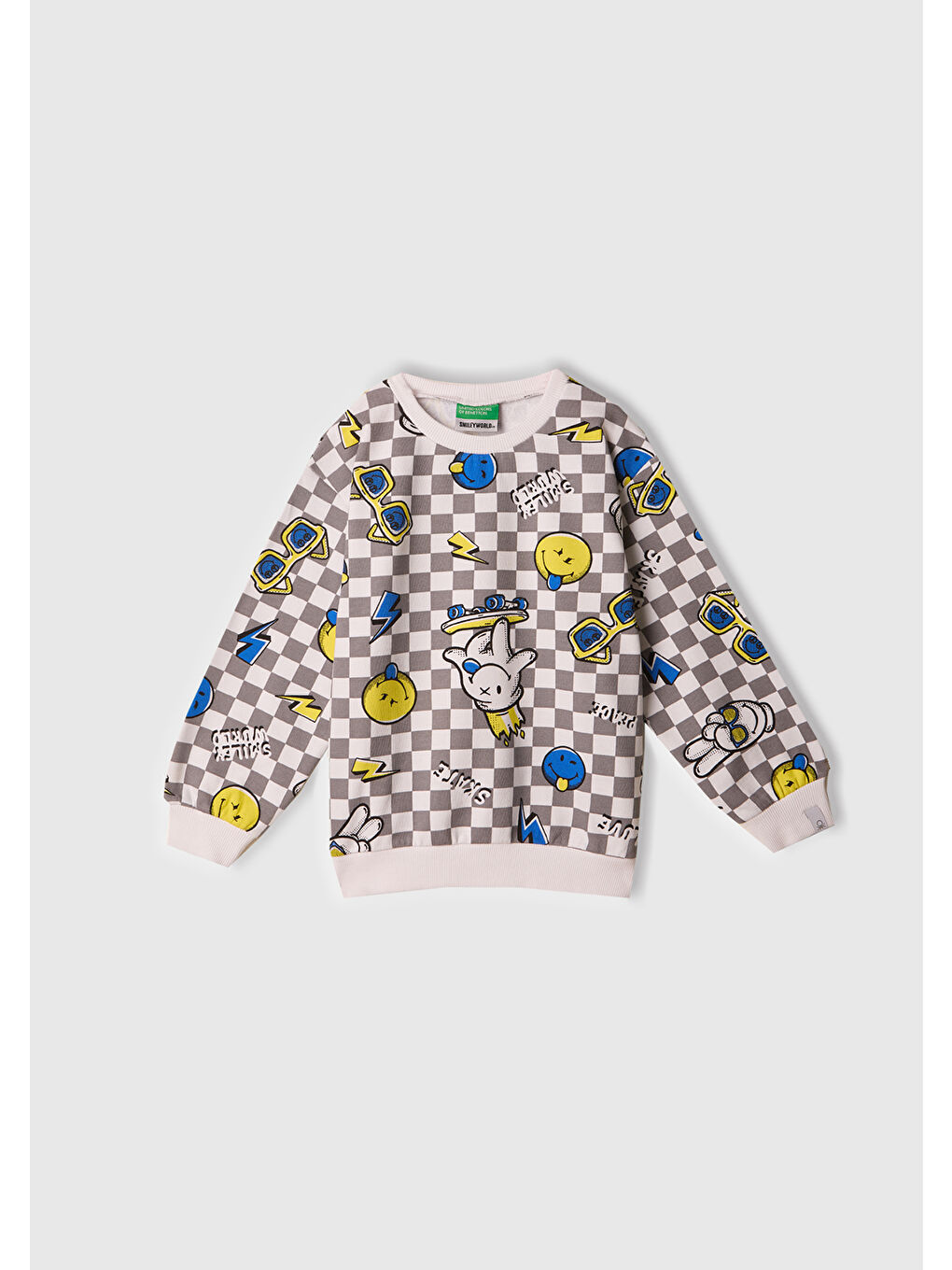 Erkek Çocuk Beyaz Tamamı Baskılı Logo Etiketli Bisiklet Yaka Sweatshirt