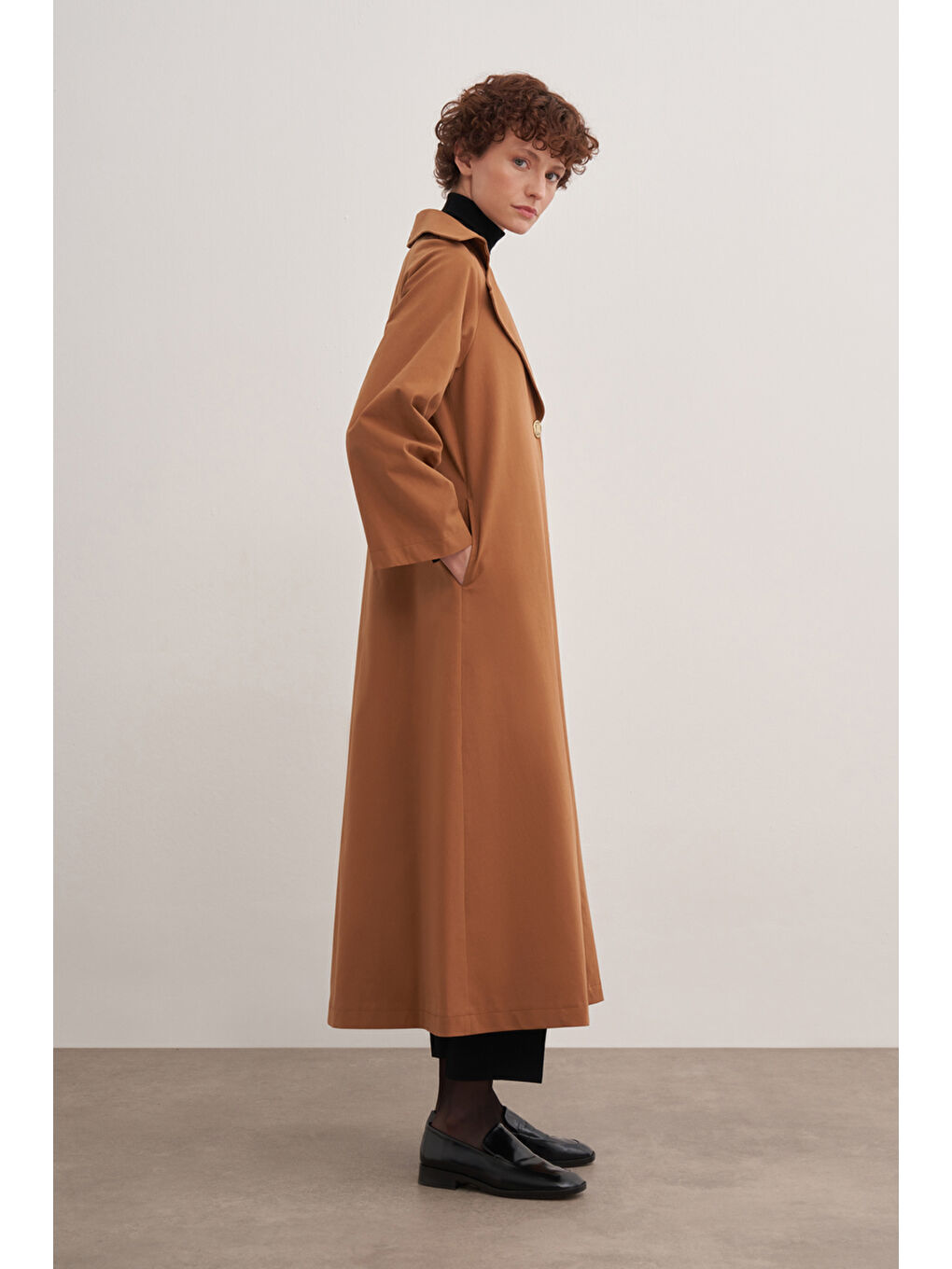 Kahverengi 7180111 Pile Detaylı Pardösü-1