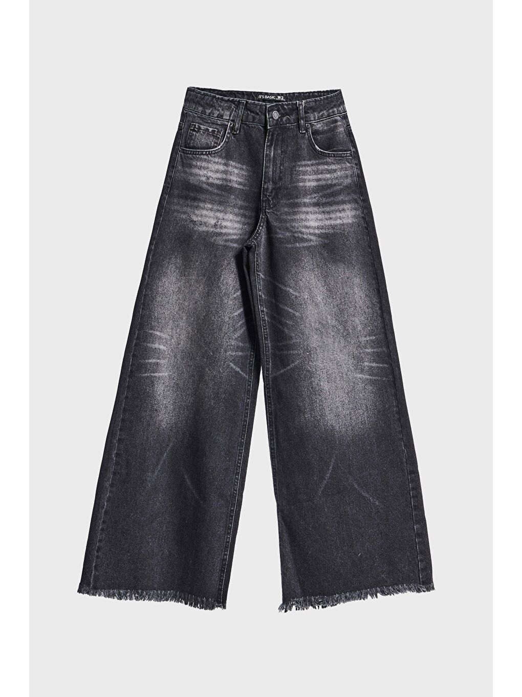 Gri Kadın Koyu Füme Renk 12s5-1 Palazzo Fit Paça Detaylı İç Boy 80cm %100 Pamuk Denim Jean-1