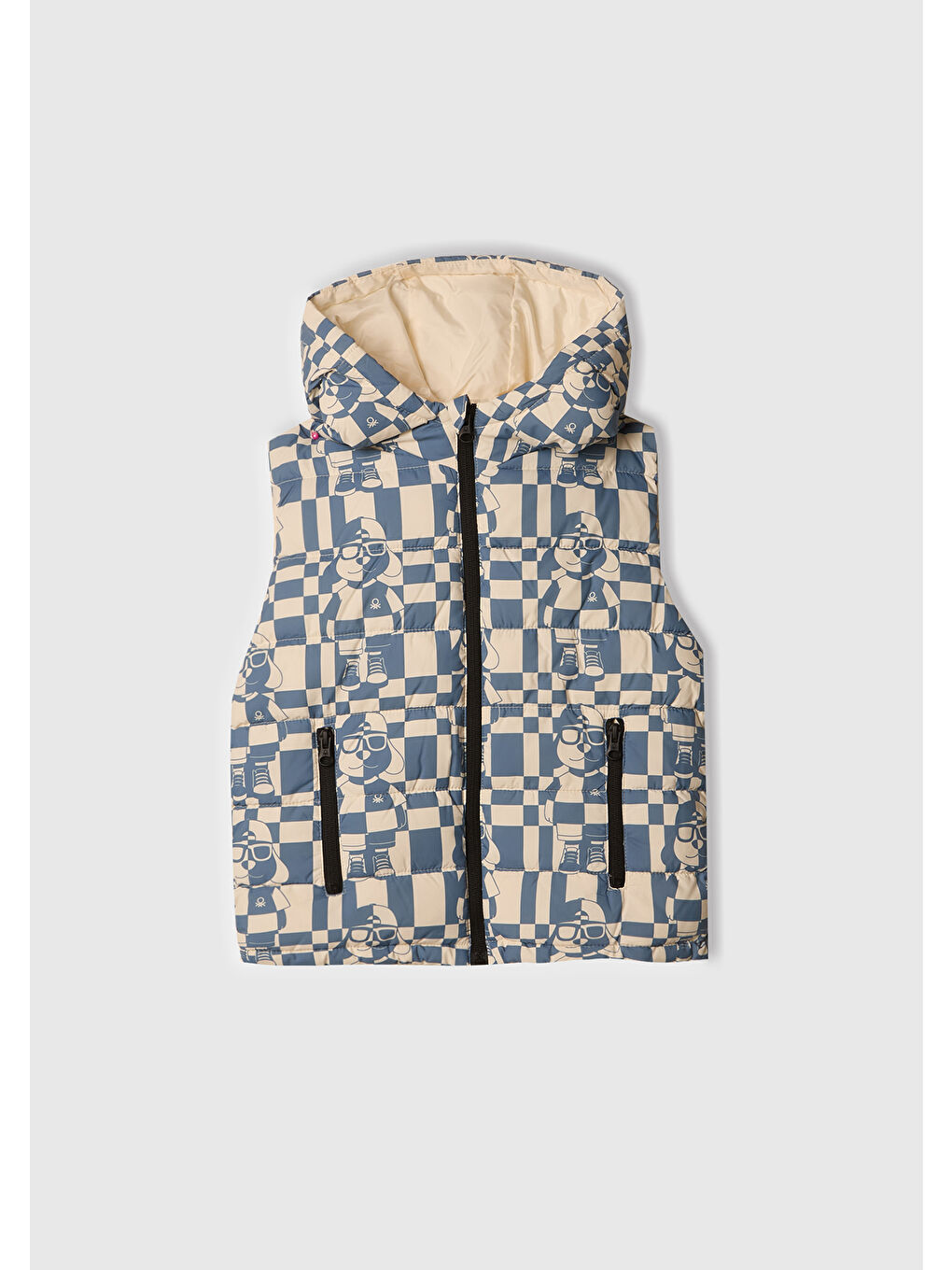 Erkek Çocuk Mavi Tamamı Desenli Logo Detaylı  Yelek