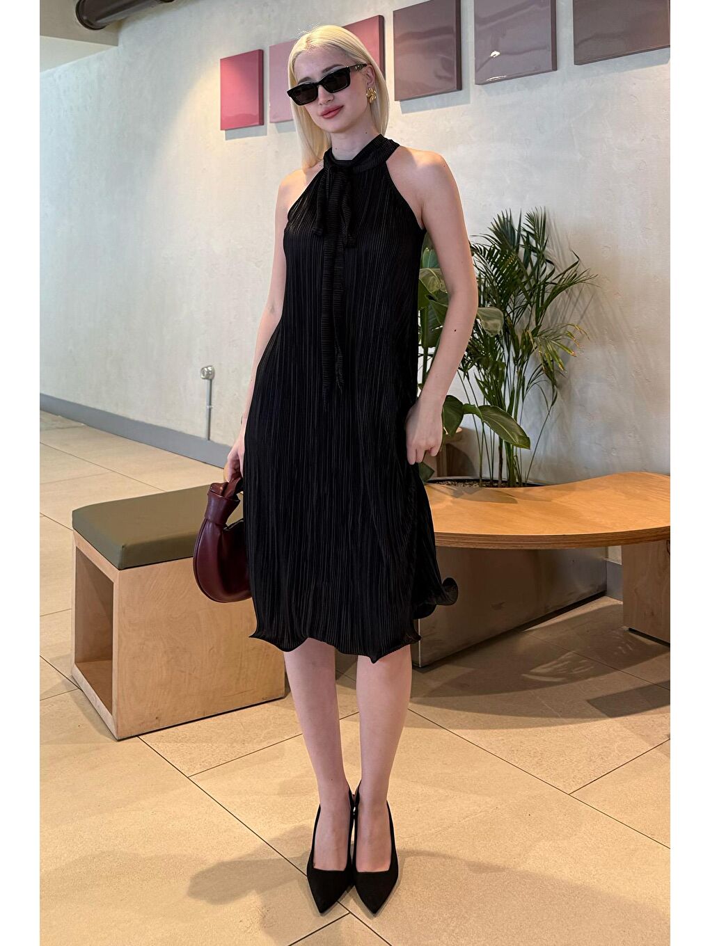 Siyah Halter Yaka Kadın Elbise Mg2351-3