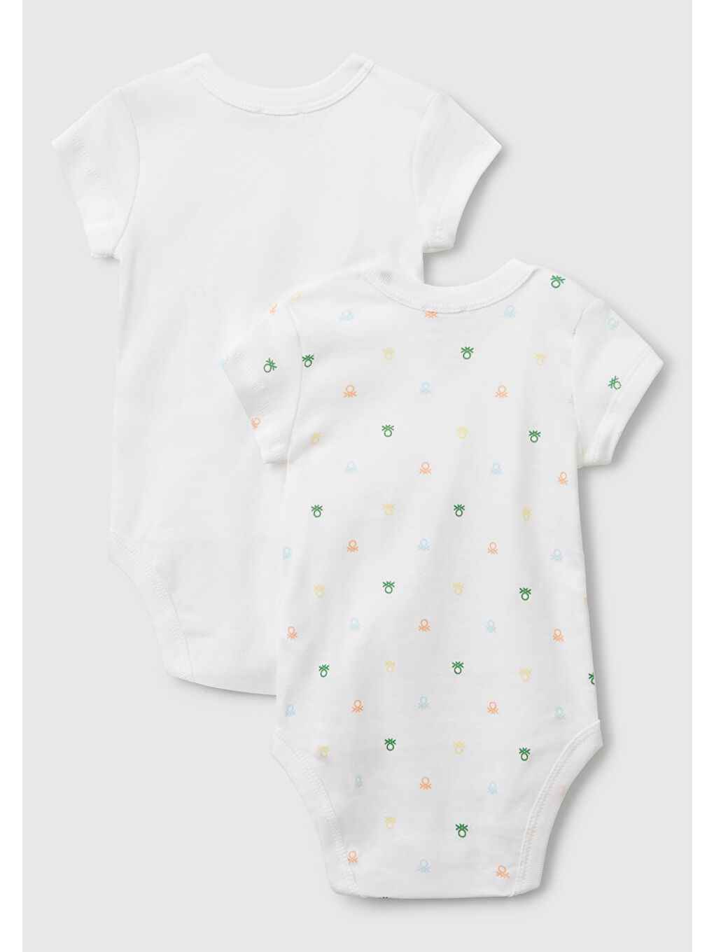 Bebek Beyaz Desenli Çıtçıtlı Kısa Kollu 2'li Body Seti-1