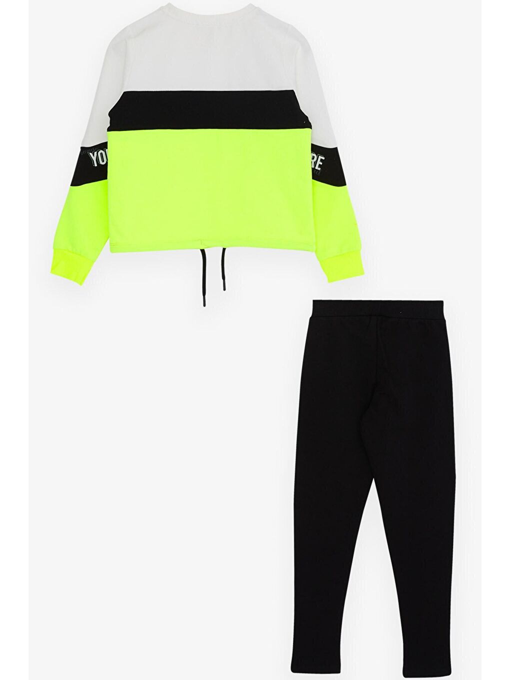 Kız Çocuk Taytlı Takım Yazı Blok Desenli Ekru (4 Yaş)-1