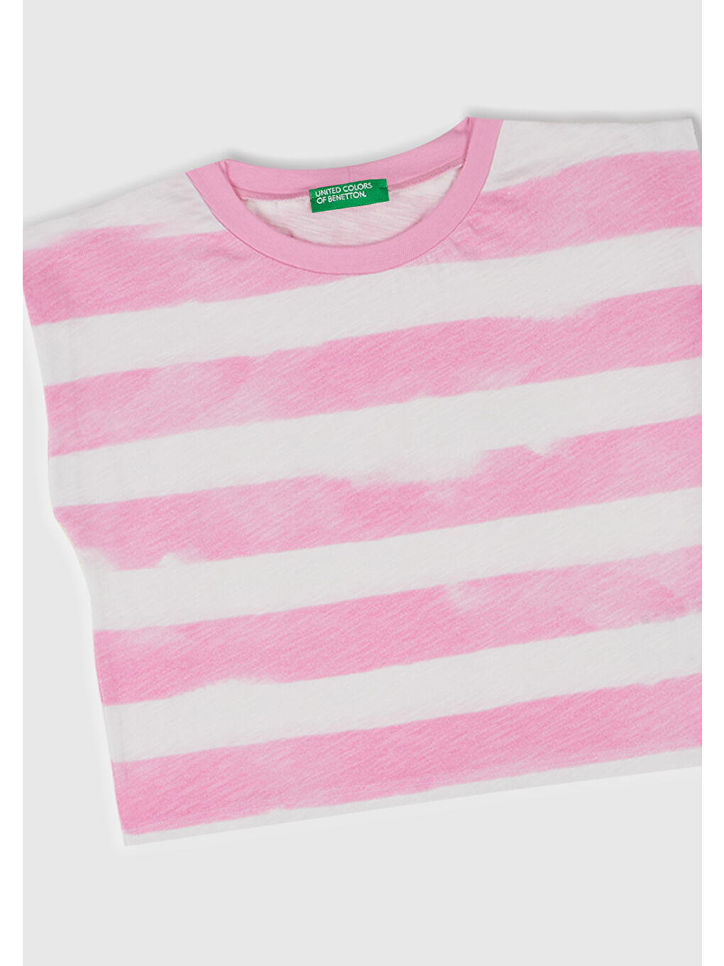 Kız Çocuk Pembe Çizgili Boynu Nervürlü Logo Etiketi Detaylı Kolsuz T-Shirt-1