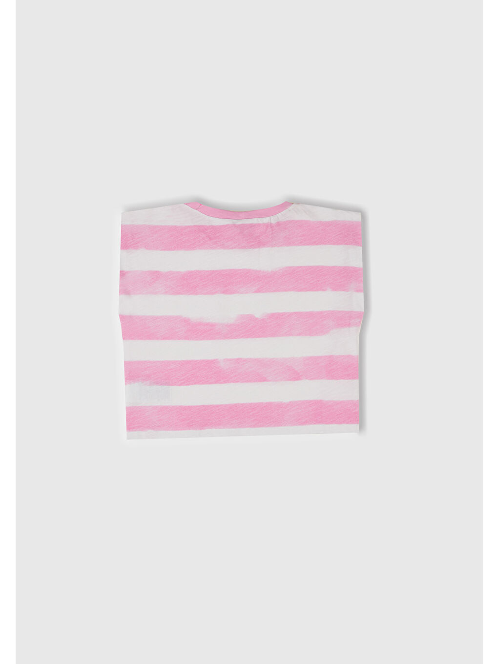 Kız Çocuk Pembe Çizgili Boynu Nervürlü Logo Etiketi Detaylı Kolsuz T-Shirt-2