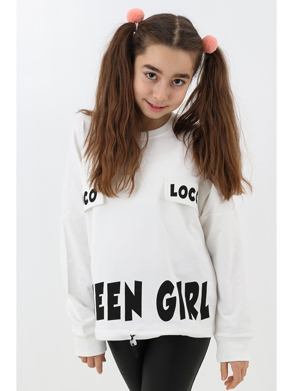 Beyaz Kız Çocuk Quenn Yazı Baskılı Sweatshirt 9-14 Yaş 14041-1
