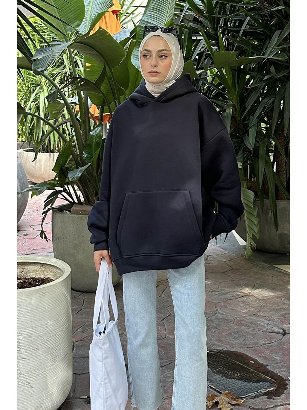 Kapüşonlu 3 İplik Kanguru Cep Şardonlu Beli Lastikli Sweatsh Lacivert