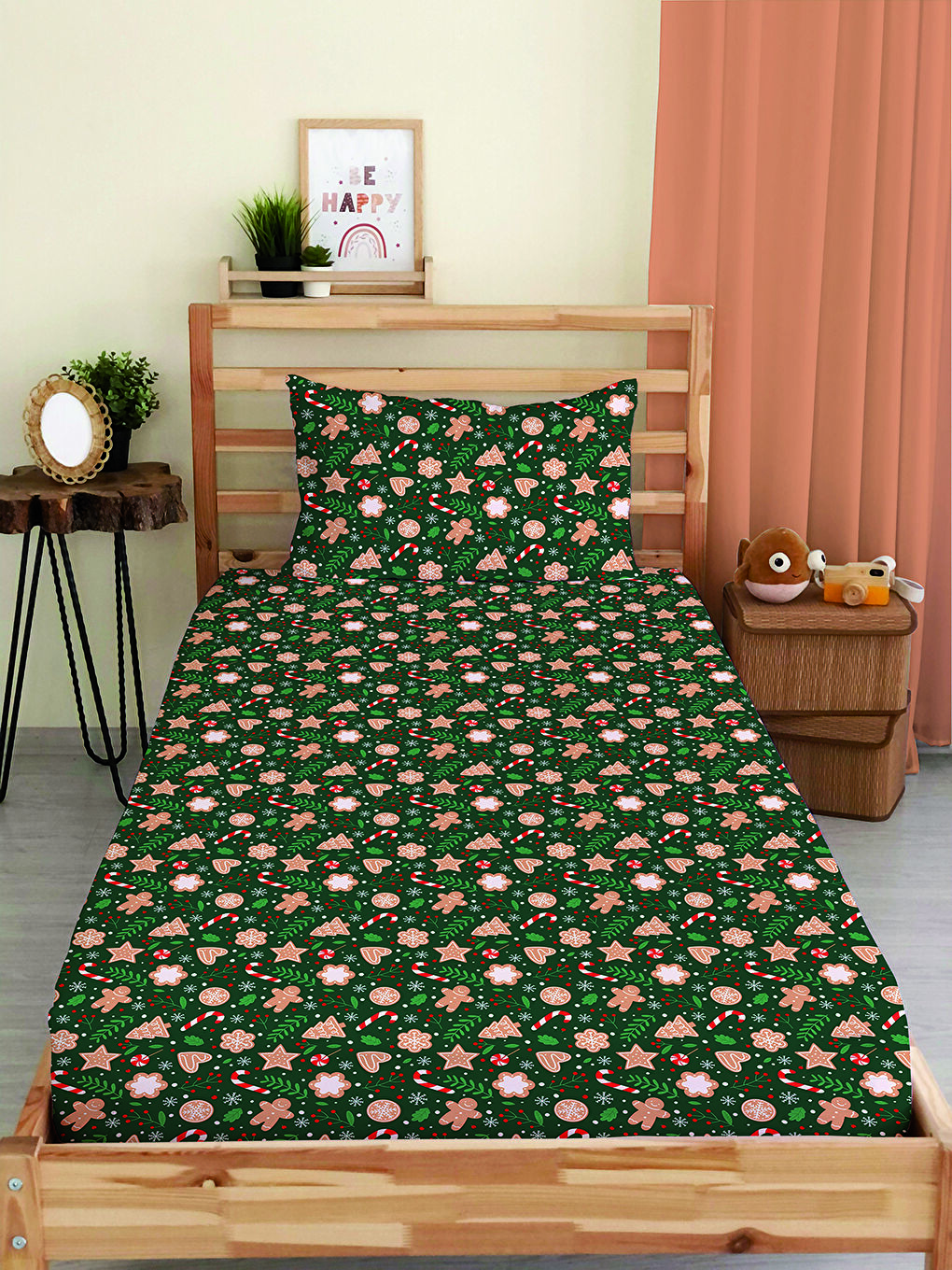 Karışık Yılbaşı Desenli Tek Kişilik Baskılı Lastikli Çarşaf Takımı– 100x200cm
