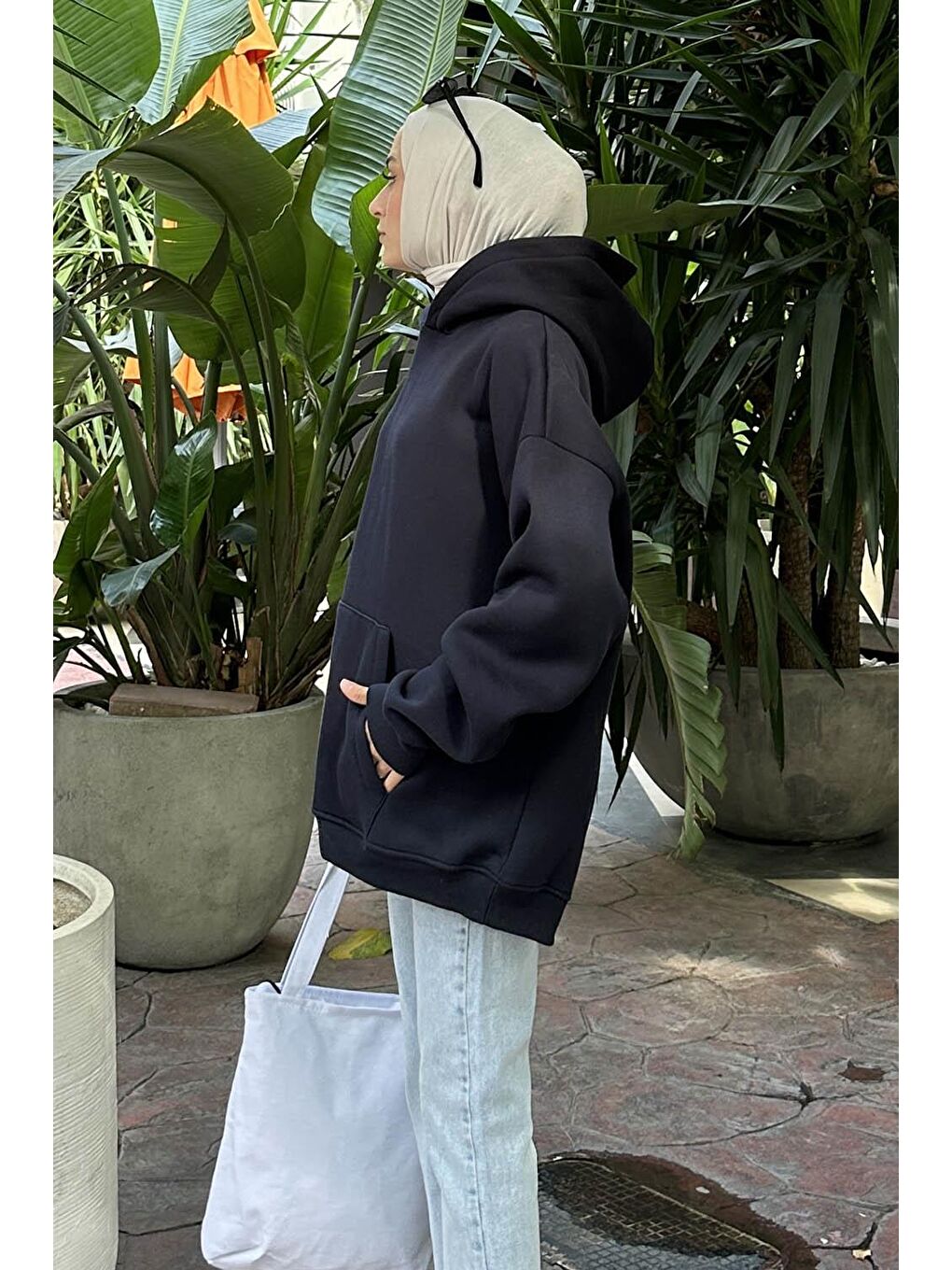 Kapüşonlu 3 İplik Kanguru Cep Şardonlu Beli Lastikli Sweatsh Lacivert-2