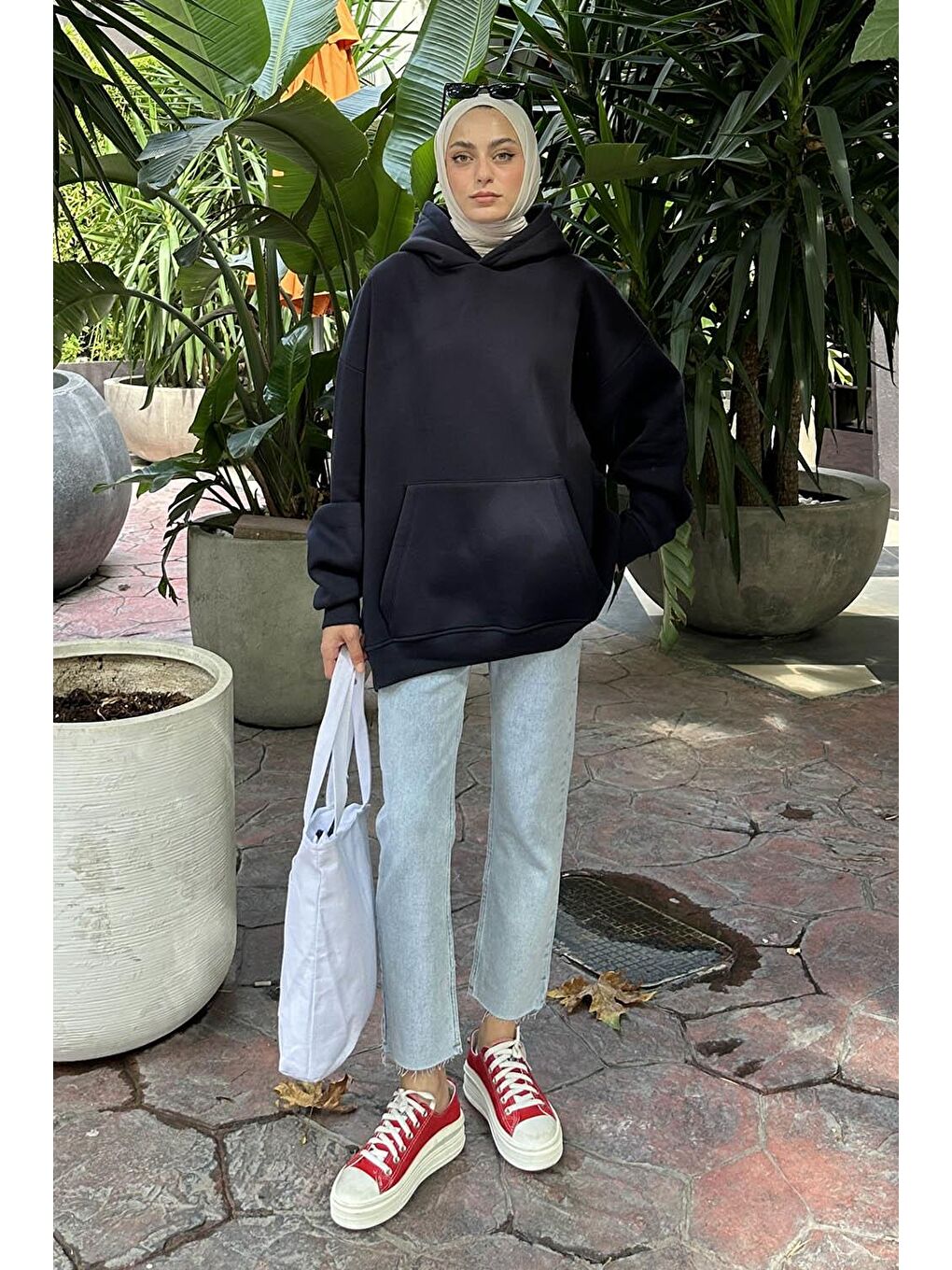 Kapüşonlu 3 İplik Kanguru Cep Şardonlu Beli Lastikli Sweatsh Lacivert-3