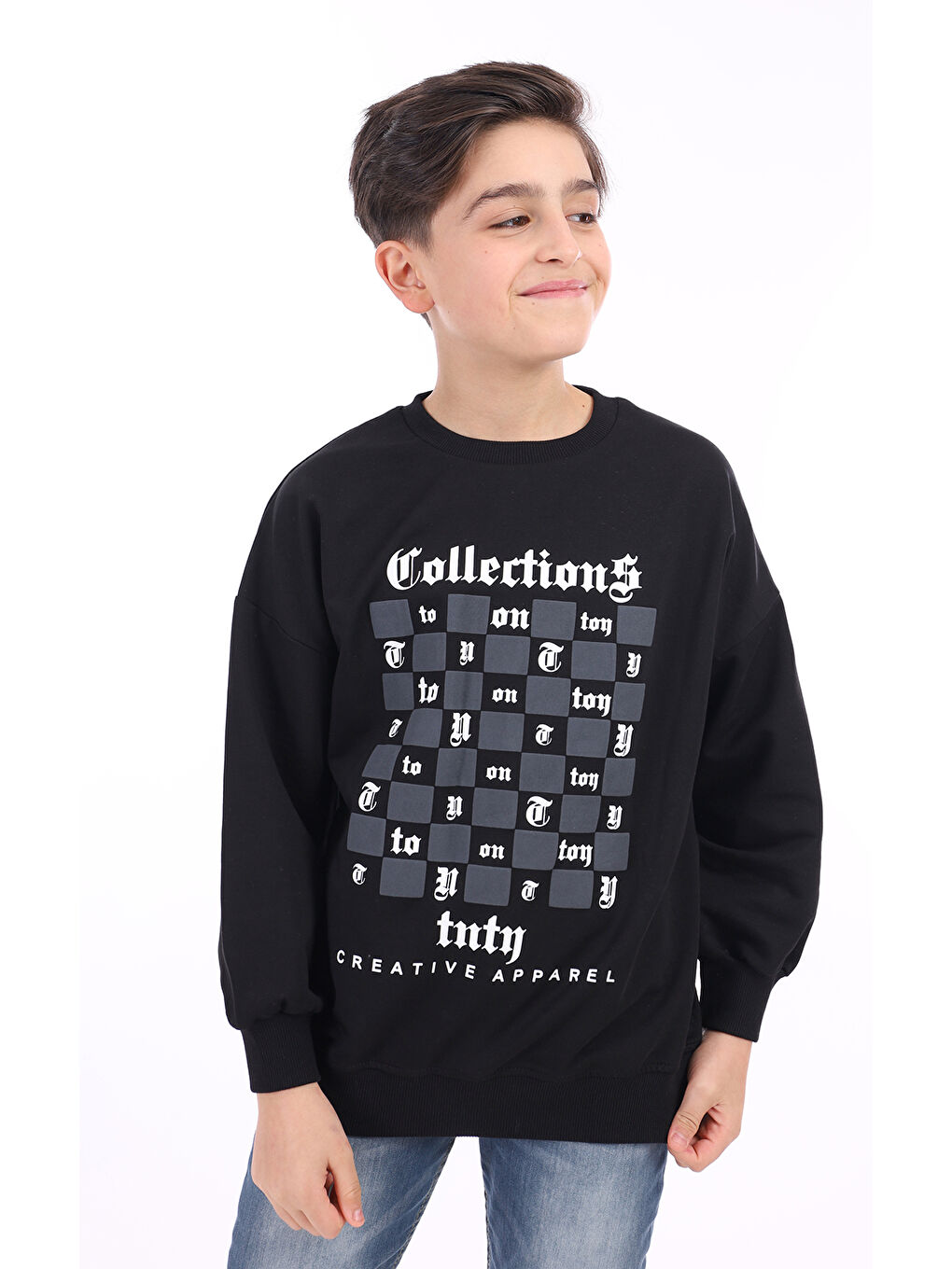 Siyah Erkek Çocuk Baskılı Sweatshirt-1