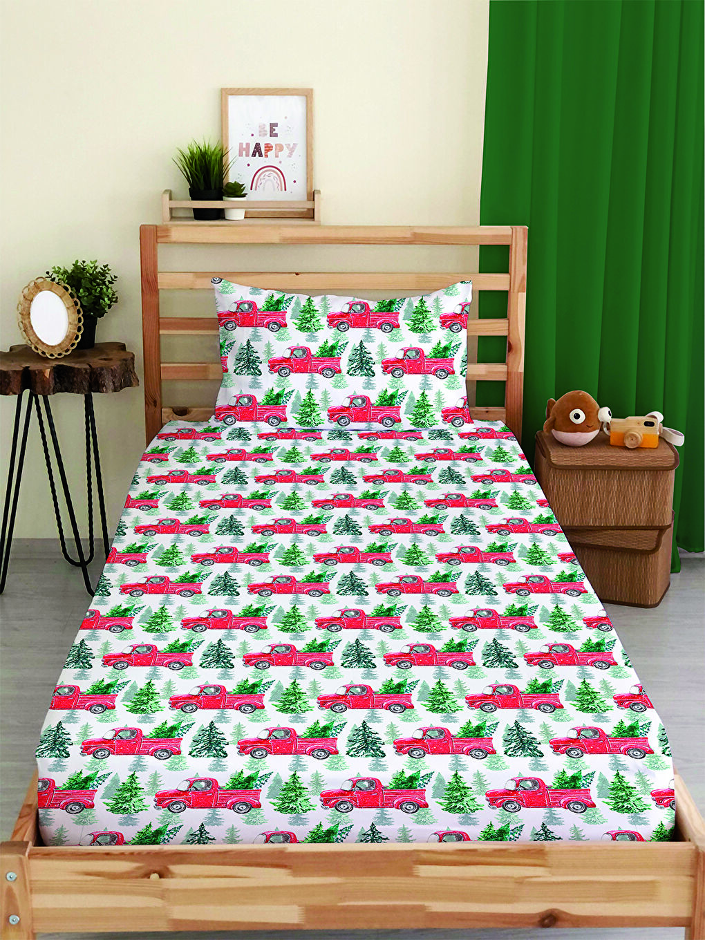 Karışık Yılbaşı Desenli Tek Kişilik Baskılı Lastikli Çarşaf Takımı– 100x200cm
