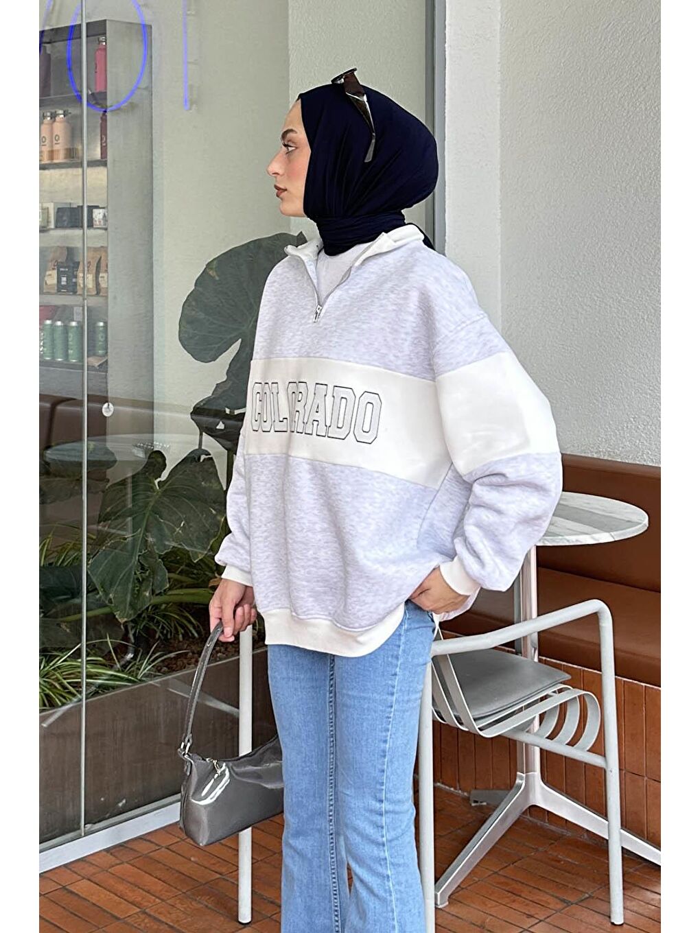 Colorado Baskılı Üç İplik Sweatshirt Gri-1