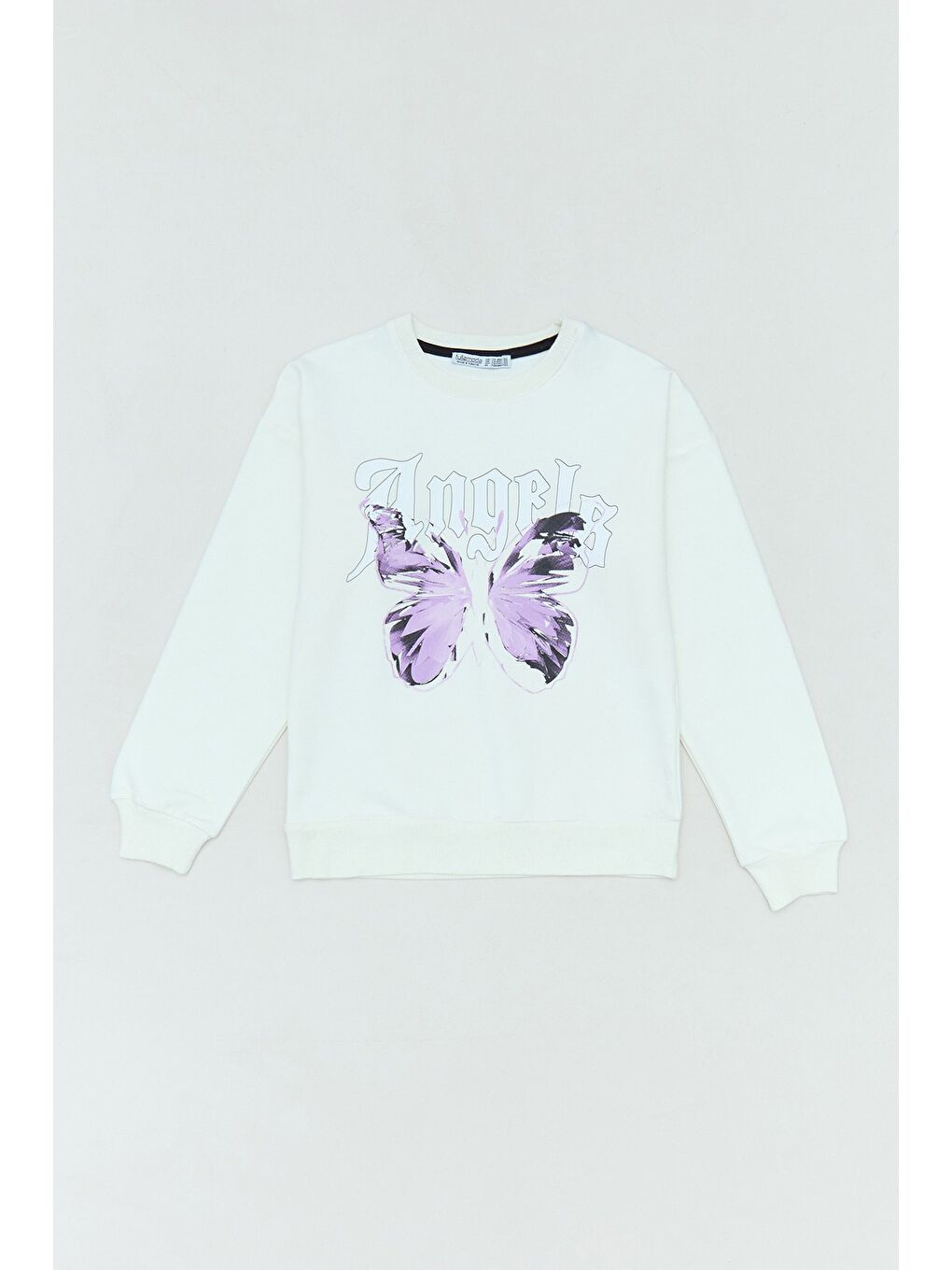 Ekru Angel Ve Kelebek Baskılı Kız Çocuk Sweatshirt