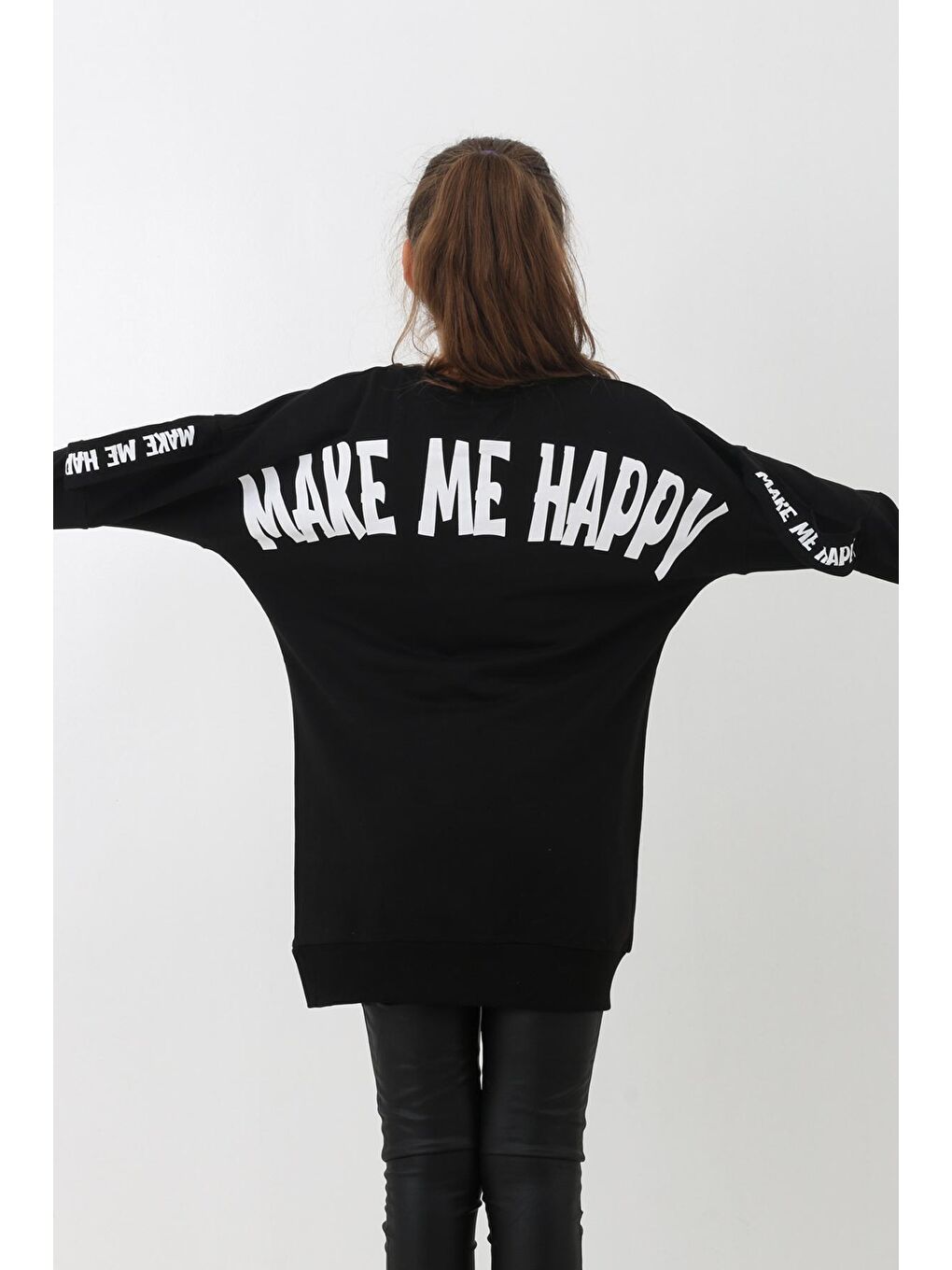 Siyah Kız Çocuk Happy Yazı Baskılı Sweatshirt 9-14 Yaş 14119-2