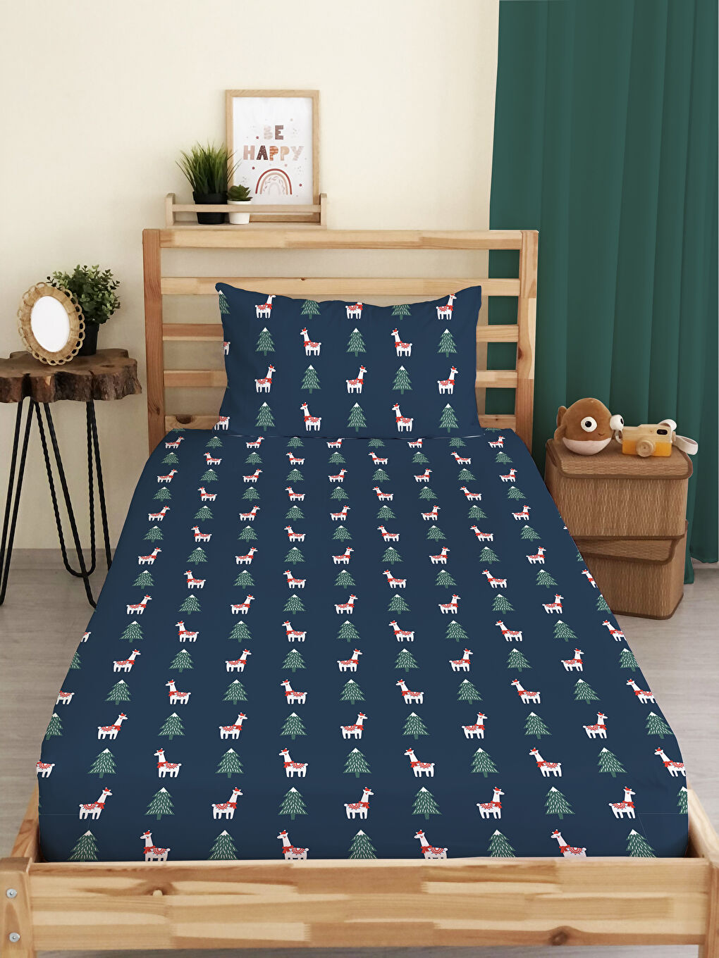 Karışık Çam Ağacı Desenli Tek Kişilik Dijital Baskılı Lastikli Çarşaf Takımı (Pamuklu) – 100x200cm