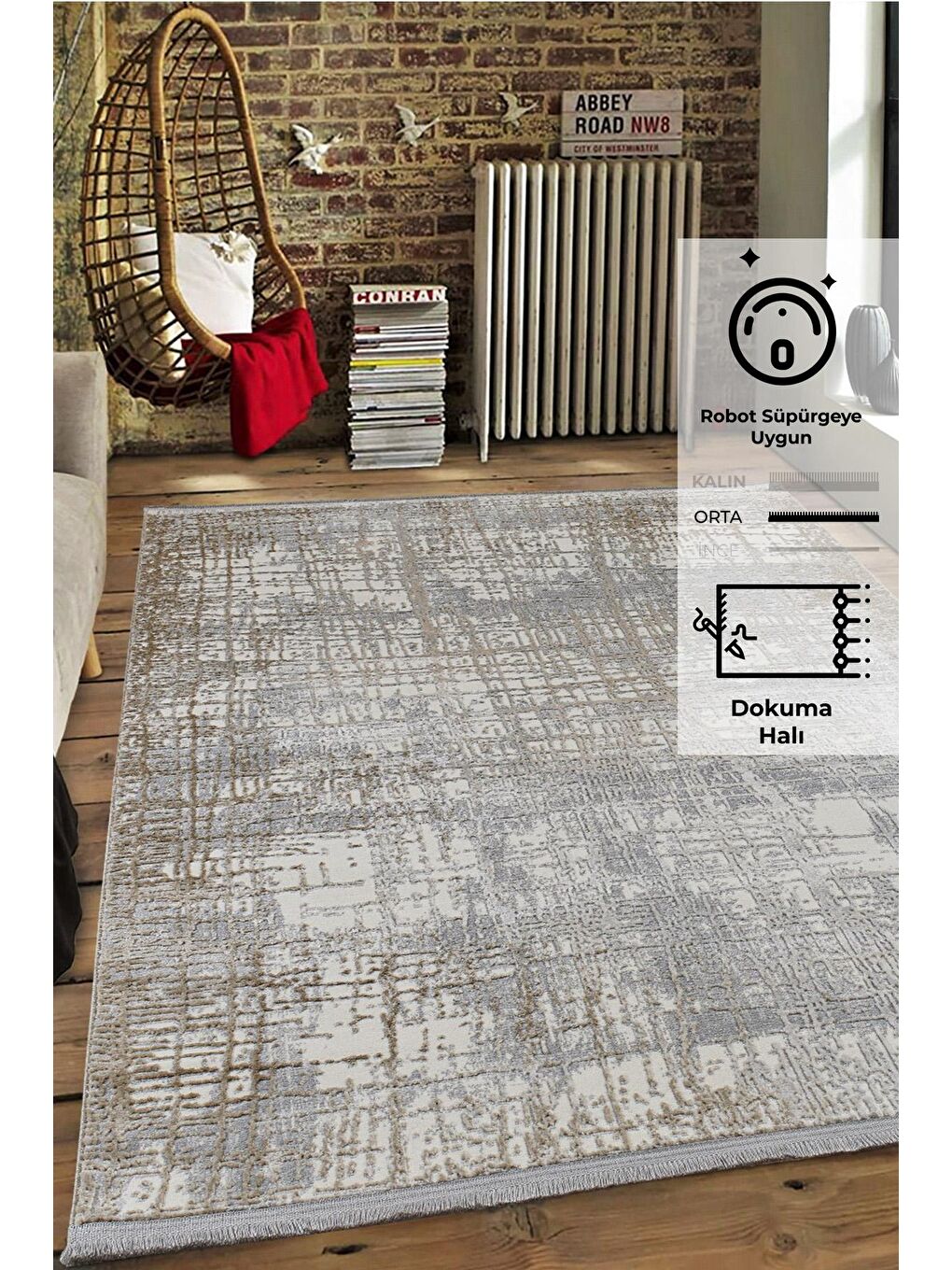 Bej 1106 Modern Dokuma Halı-100x200