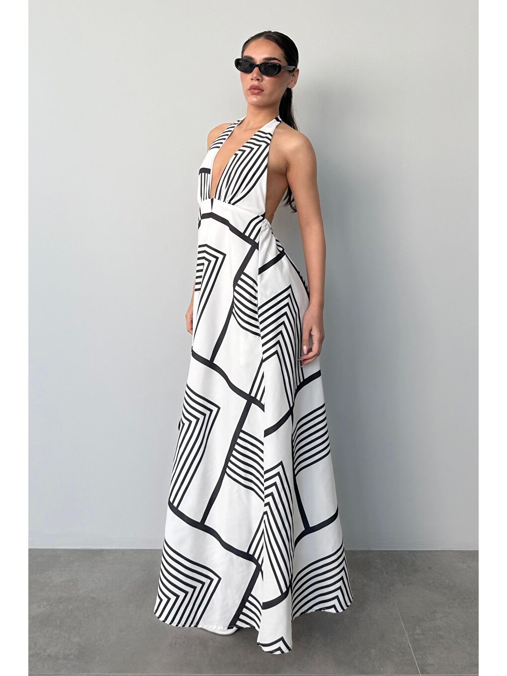 Siyah Boynu Bağlamalı Elbise Mg2378-6