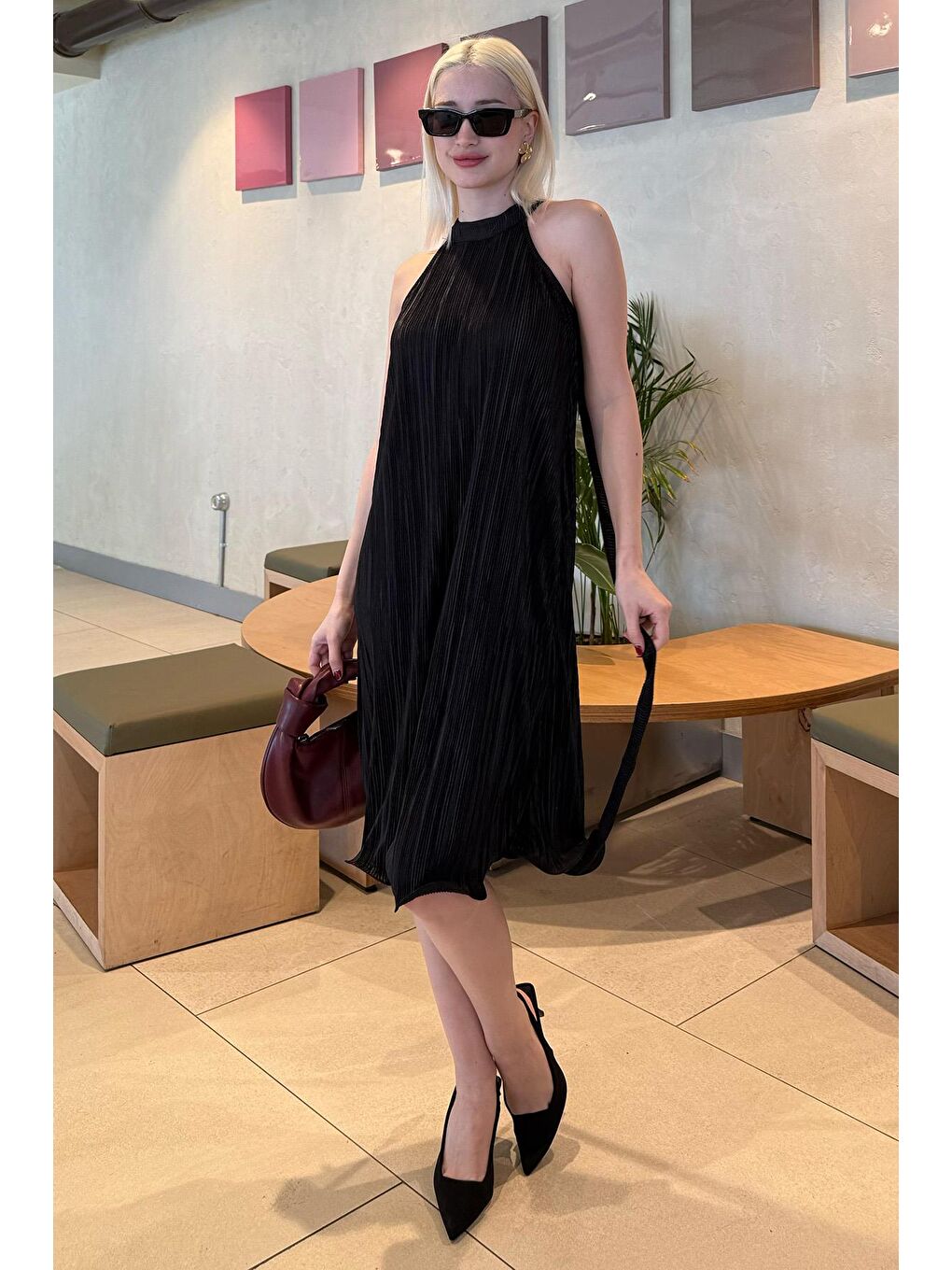 Siyah Halter Yaka Kadın Elbise Mg2351-4