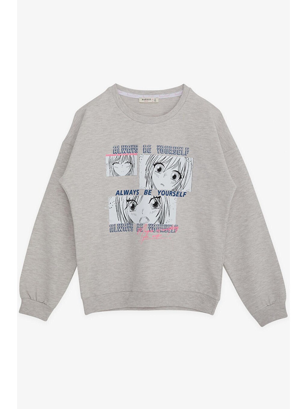 Kız Çocuk Sweatshirt Şaşkın Kız Baskılı Bej Melanj (9-14 Yaş)