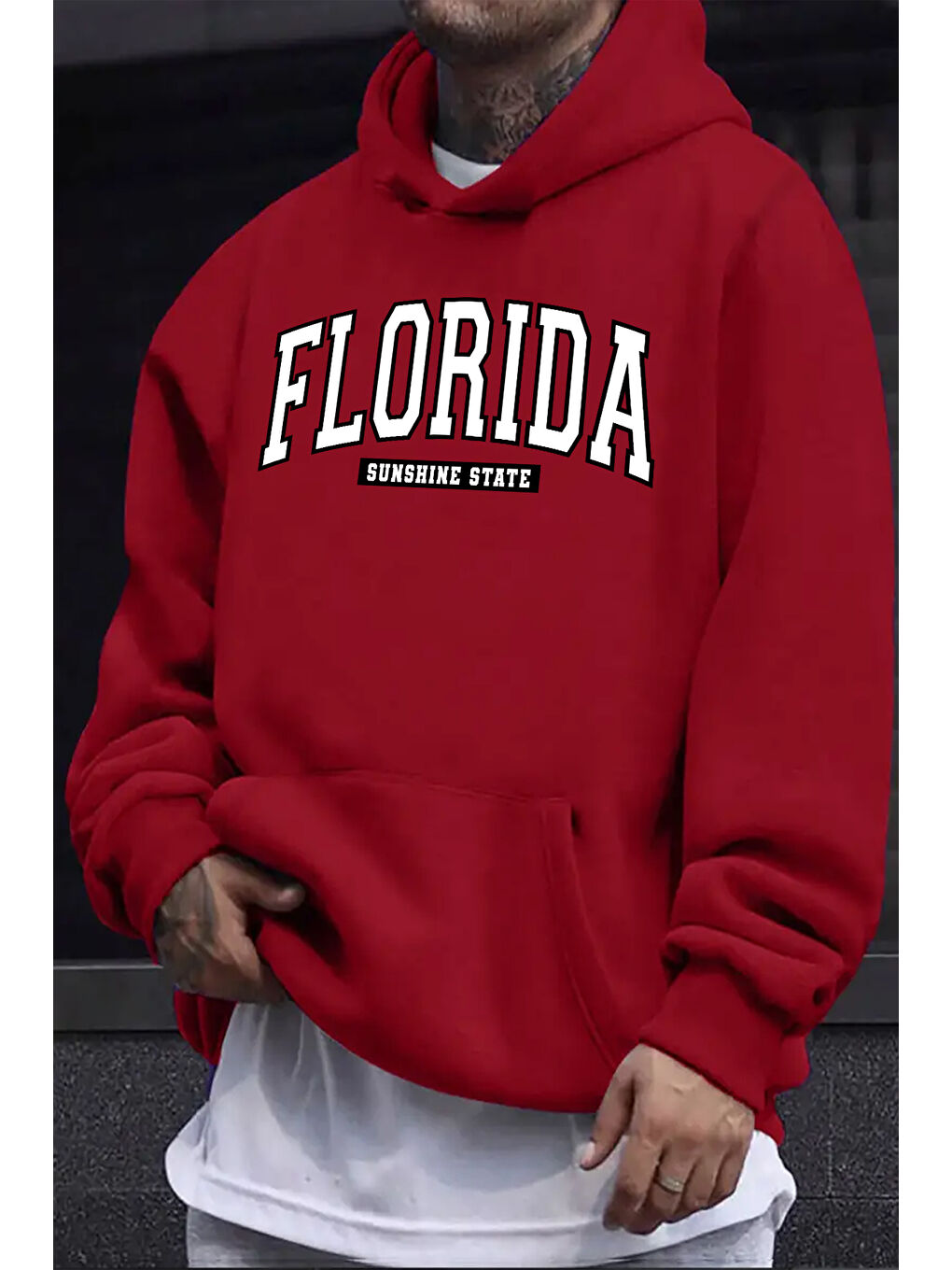 uyguntarz Kırmızı Florida Baskılı Oversize Sweatshirt