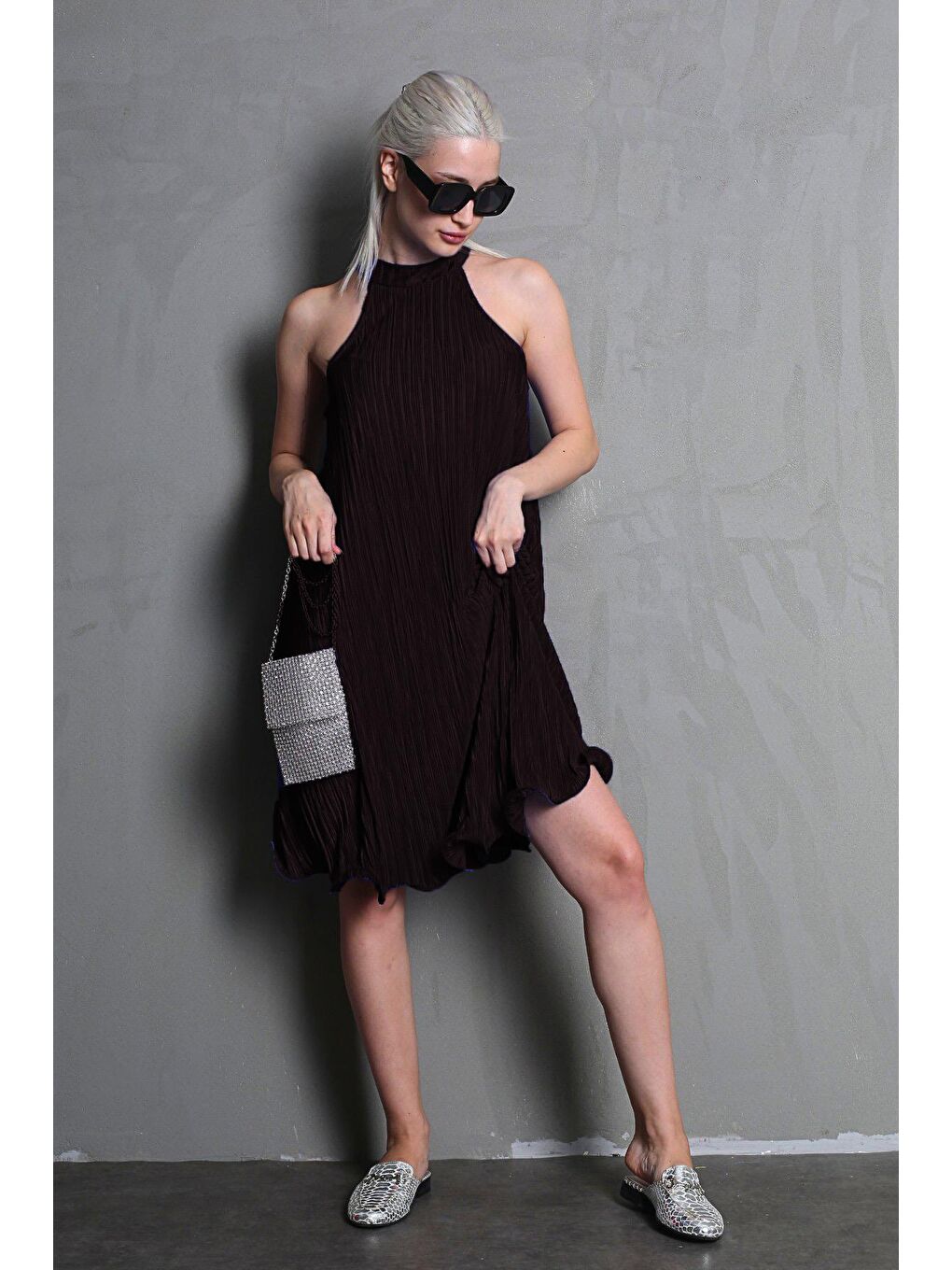 Siyah Halter Yaka Kadın Elbise Mg2351-5