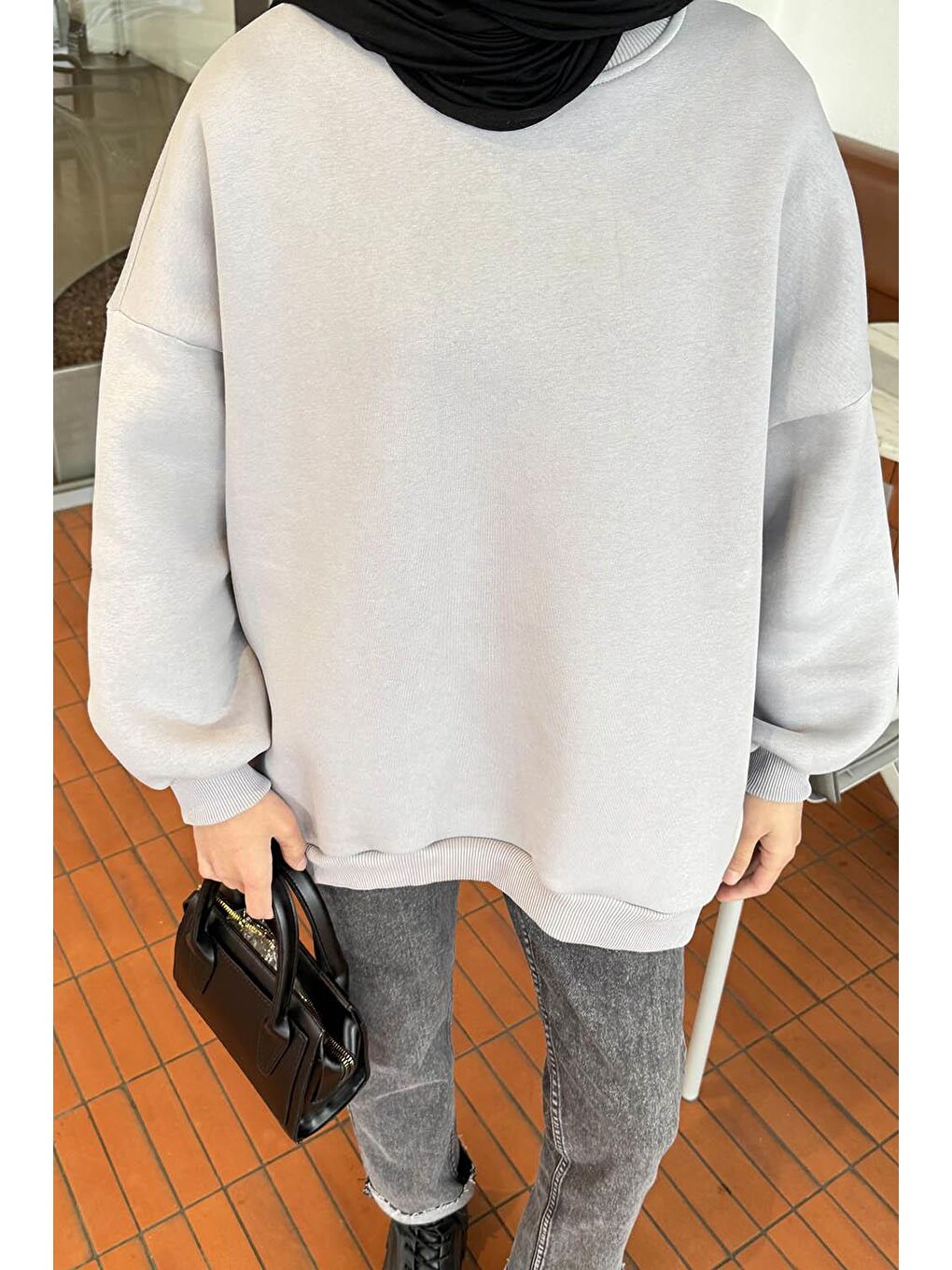 Jasmin Bisiklet Yaka Oversize Sweat Açık Gri-2