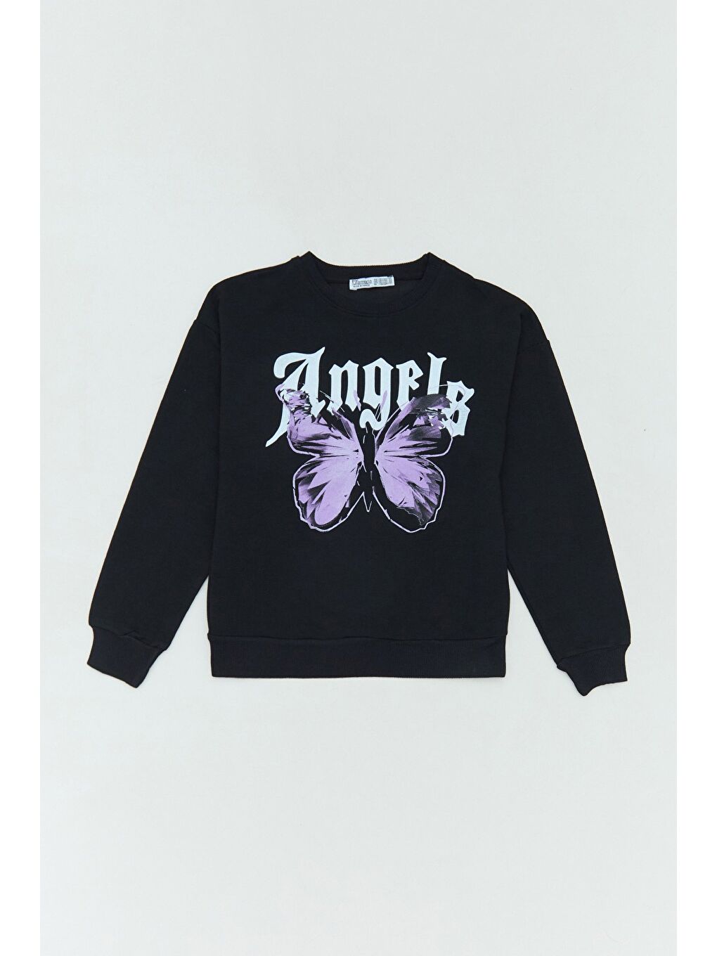 Siyah Angel Ve Kelebek Baskılı Kız Çocuk Sweatshirt