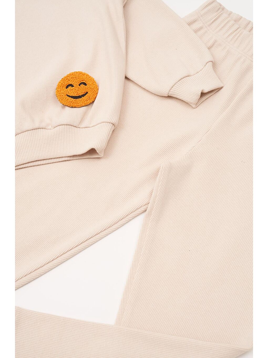 Bej Emoji Nakışlı Taytlı Taş Alt Üst Takım-3