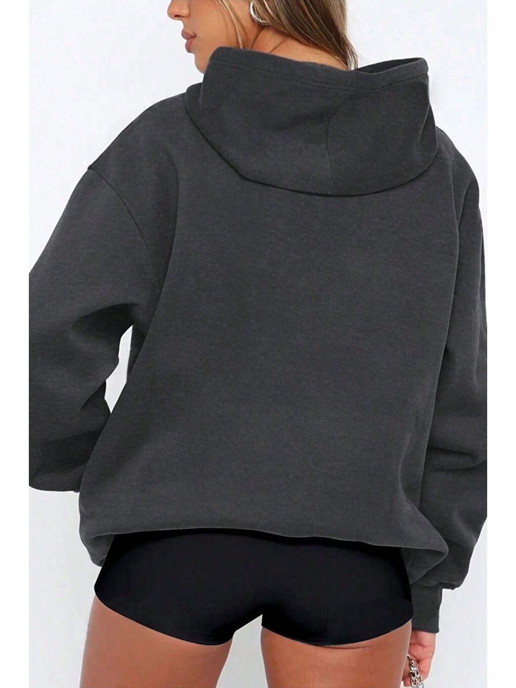 Gri Kadın Füme Nyc Baskılı Kapüşonlu Sweatshirt Hoodie-1