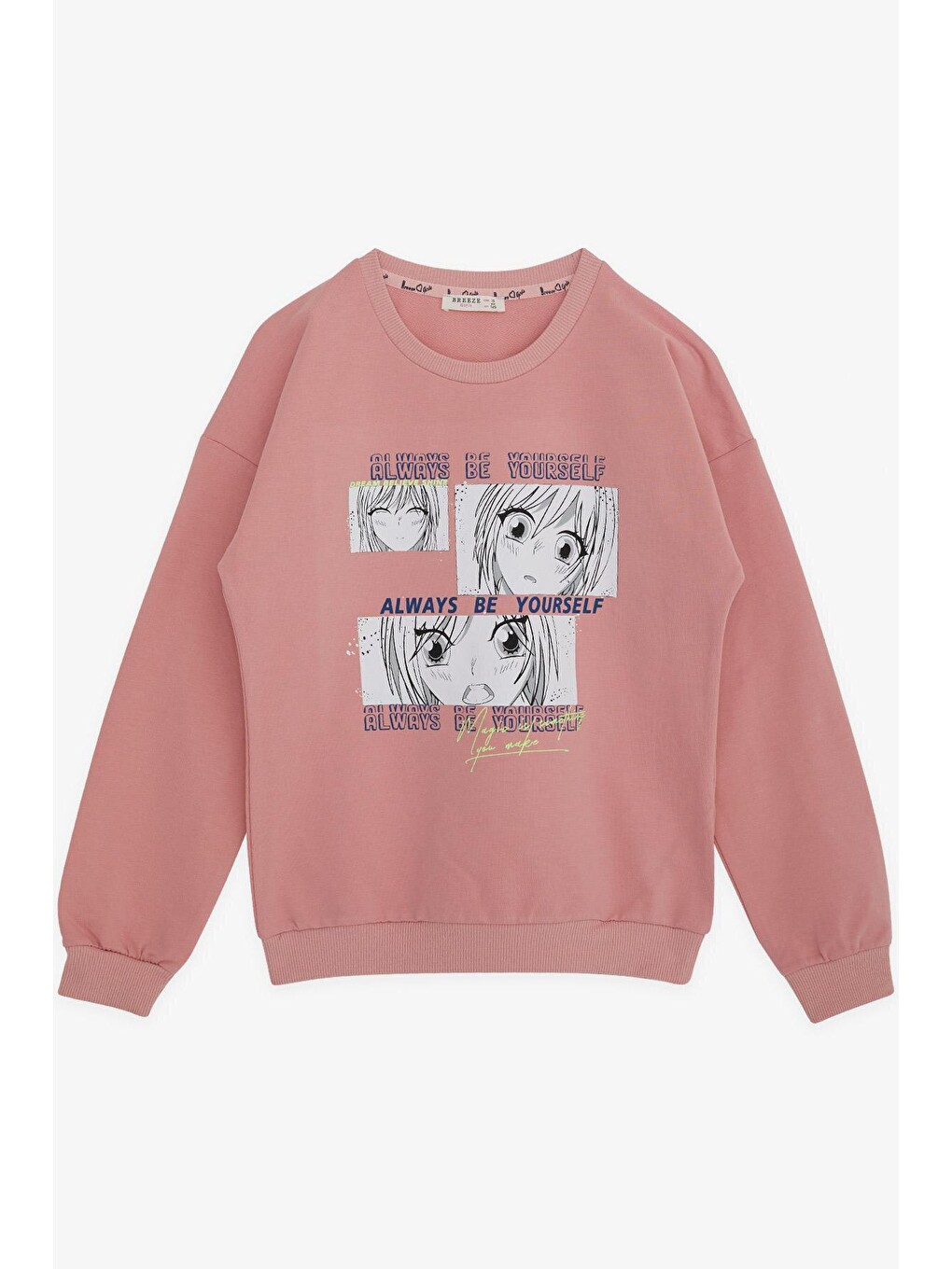 Pembe Kız Çocuk Sweatshirt Şaşkın Kız Baskılı Gülkurusu (9-14 Yaş)