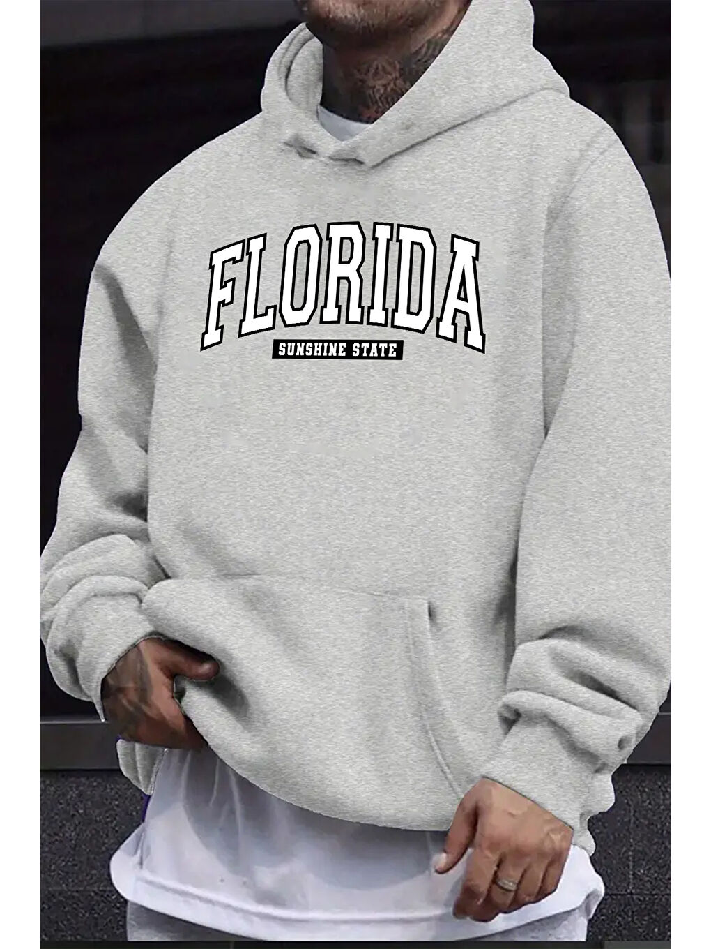 uyguntarz Gri Florida Baskılı Oversize Sweatshirt