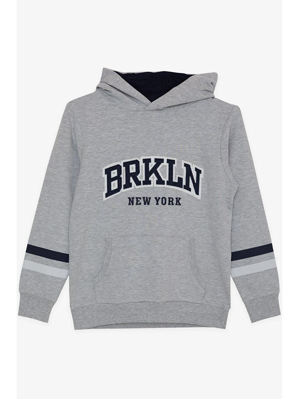 Breeze Bej-Gri Erkek Çocuk Sweatshirt Kapüşonlu Nakışlı Gri Melanj  9 12 Yaş