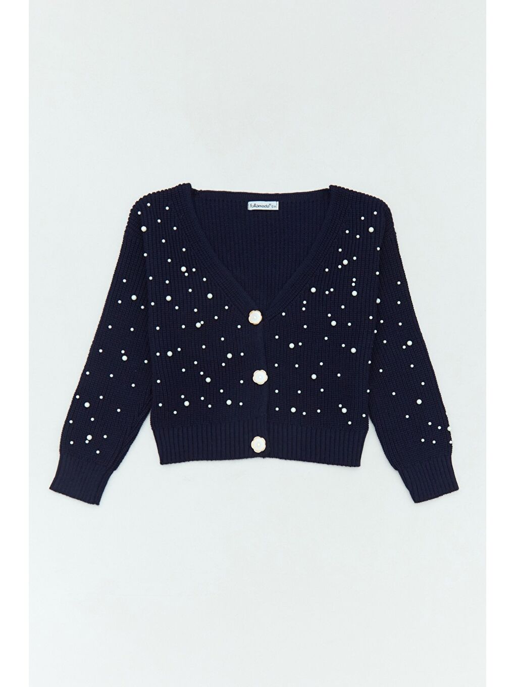 Lacivert Boncuk İşlemeli Kız Çocuk Triko Hırka