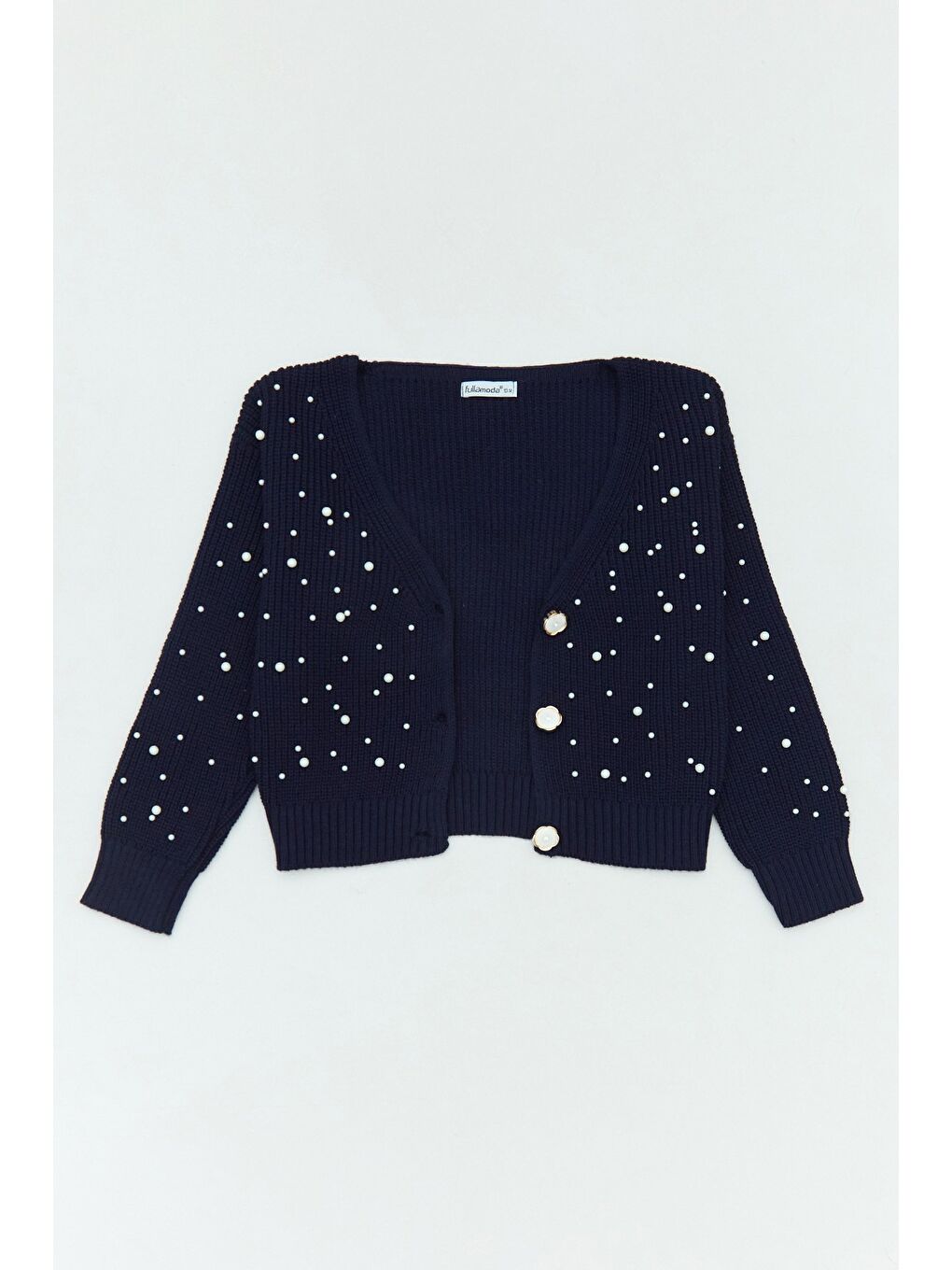 Lacivert Boncuk İşlemeli Kız Çocuk Triko Hırka-1