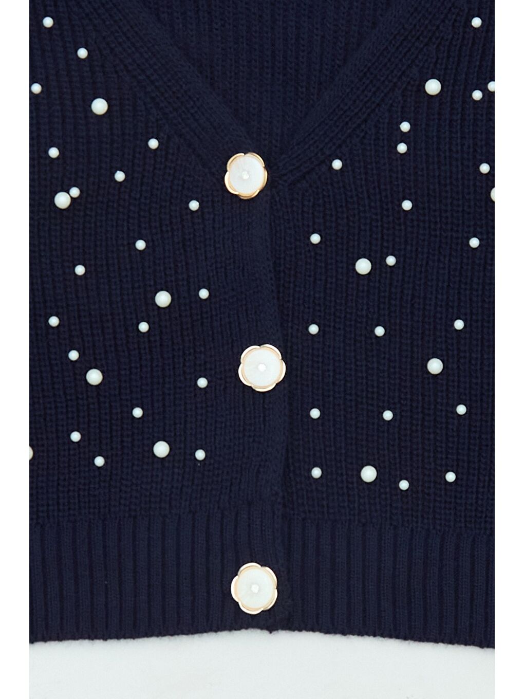 Lacivert Boncuk İşlemeli Kız Çocuk Triko Hırka-3