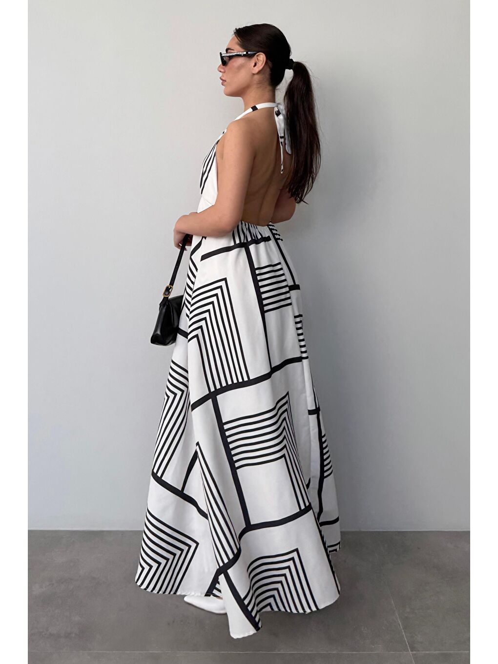 Siyah Boynu Bağlamalı Elbise Mg2378-7