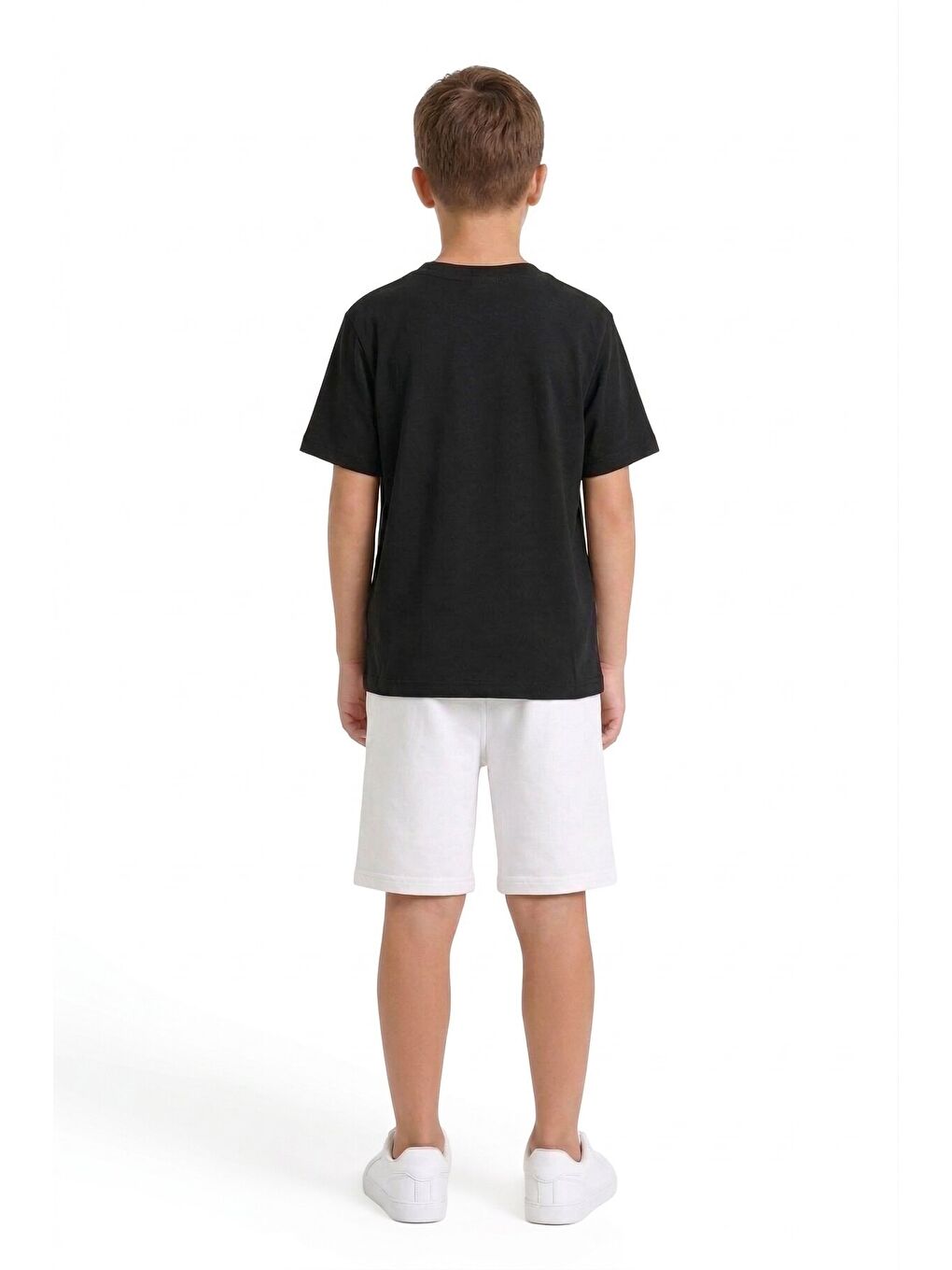 Siyah Şerit Desenli Logolu Tişörtlü Erkek Çocuk Şortlu Takım 23779-3