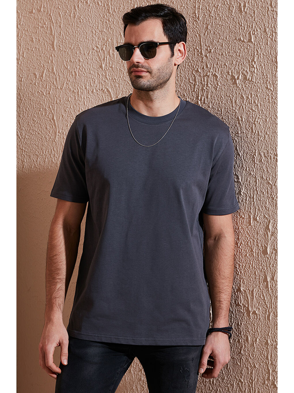 Buratti Antrasit Pamuklu Relaxed Fit Sıfır Yaka Erkek Tişört 5905446