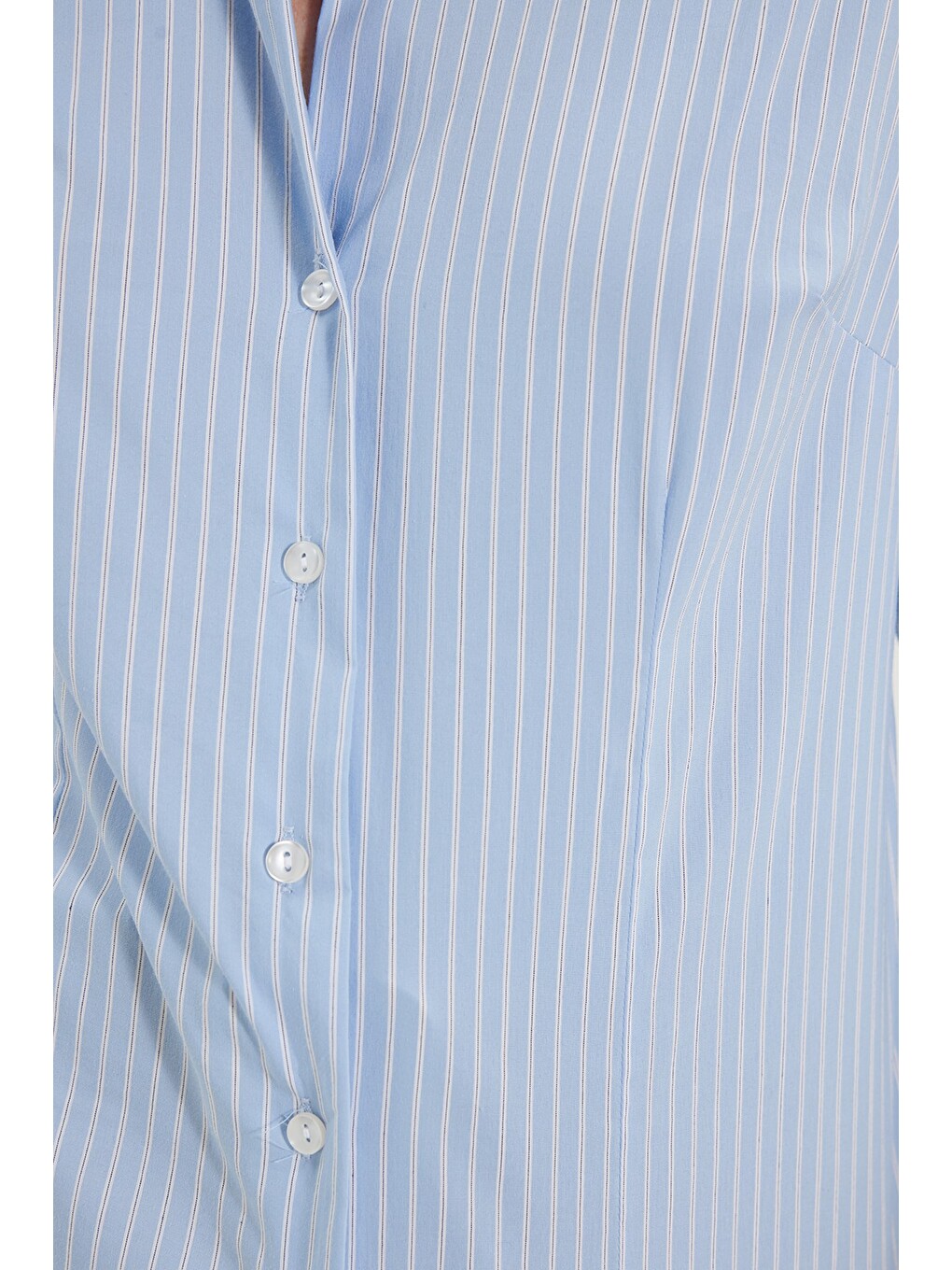 Kadın Slim Fit Dar Kesim Pamuklu Uzun Kollu Çizgili Mavi Kadın Gömlek-4