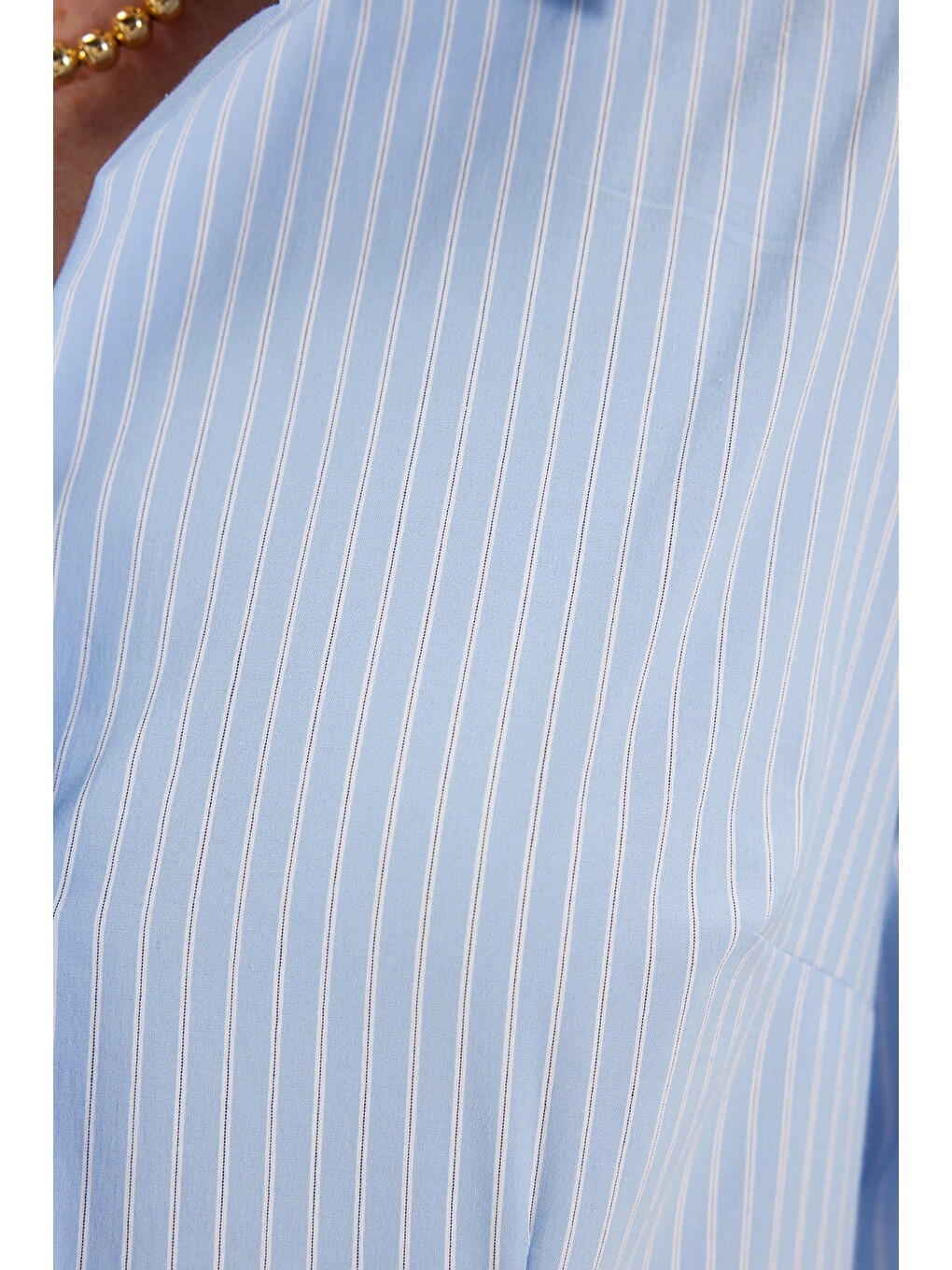 Kadın Slim Fit Dar Kesim Pamuklu Uzun Kollu Çizgili Mavi Kadın Gömlek-5