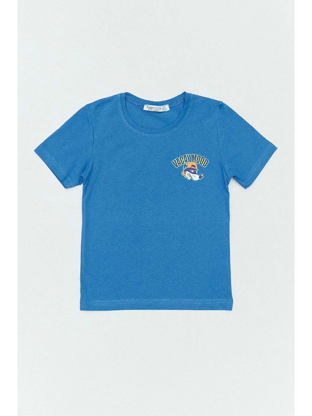 Mavi %100 Pamuk Önü Ve Arkası Köpek Baskılı Erkek Çocuk Tişört