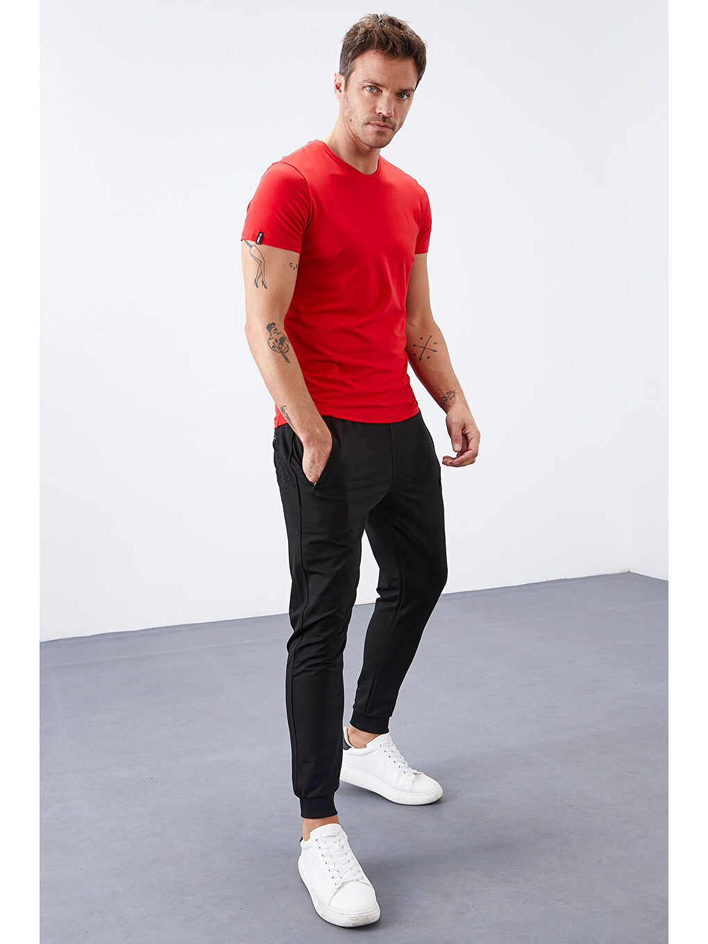 Siyah Fermuar Cepli Dar Kalıp  Erkek Jogger Eşofman Altı- 84343-2