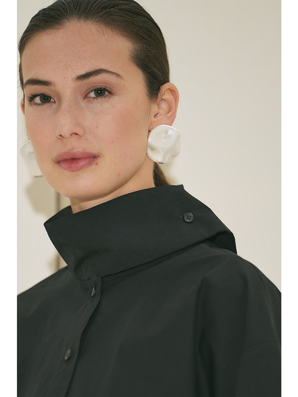 Gri Ezme Daire Küpe Gümüş-1