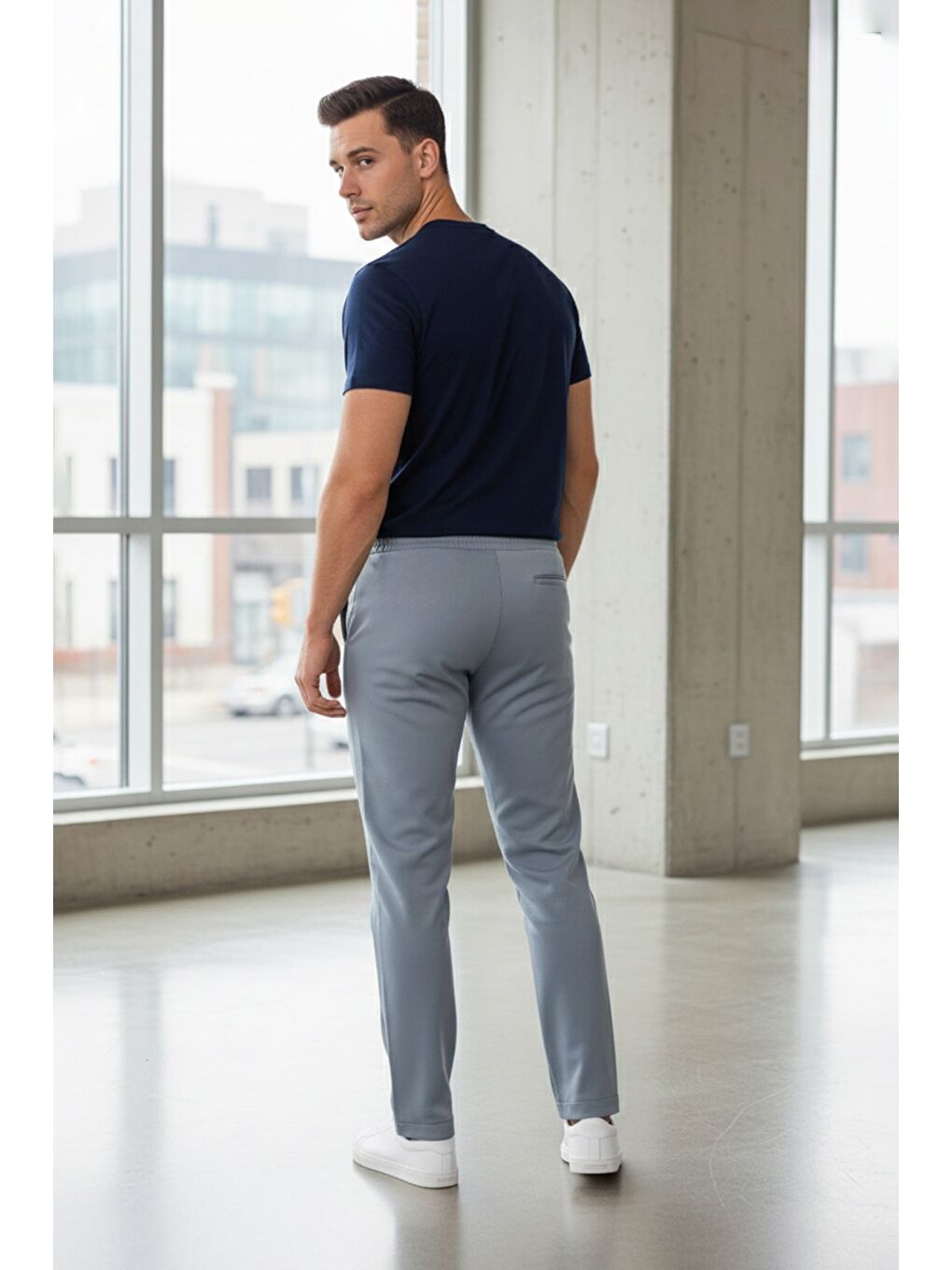 Gri Beli Bağlamalı Duble Paça Pantolon-1