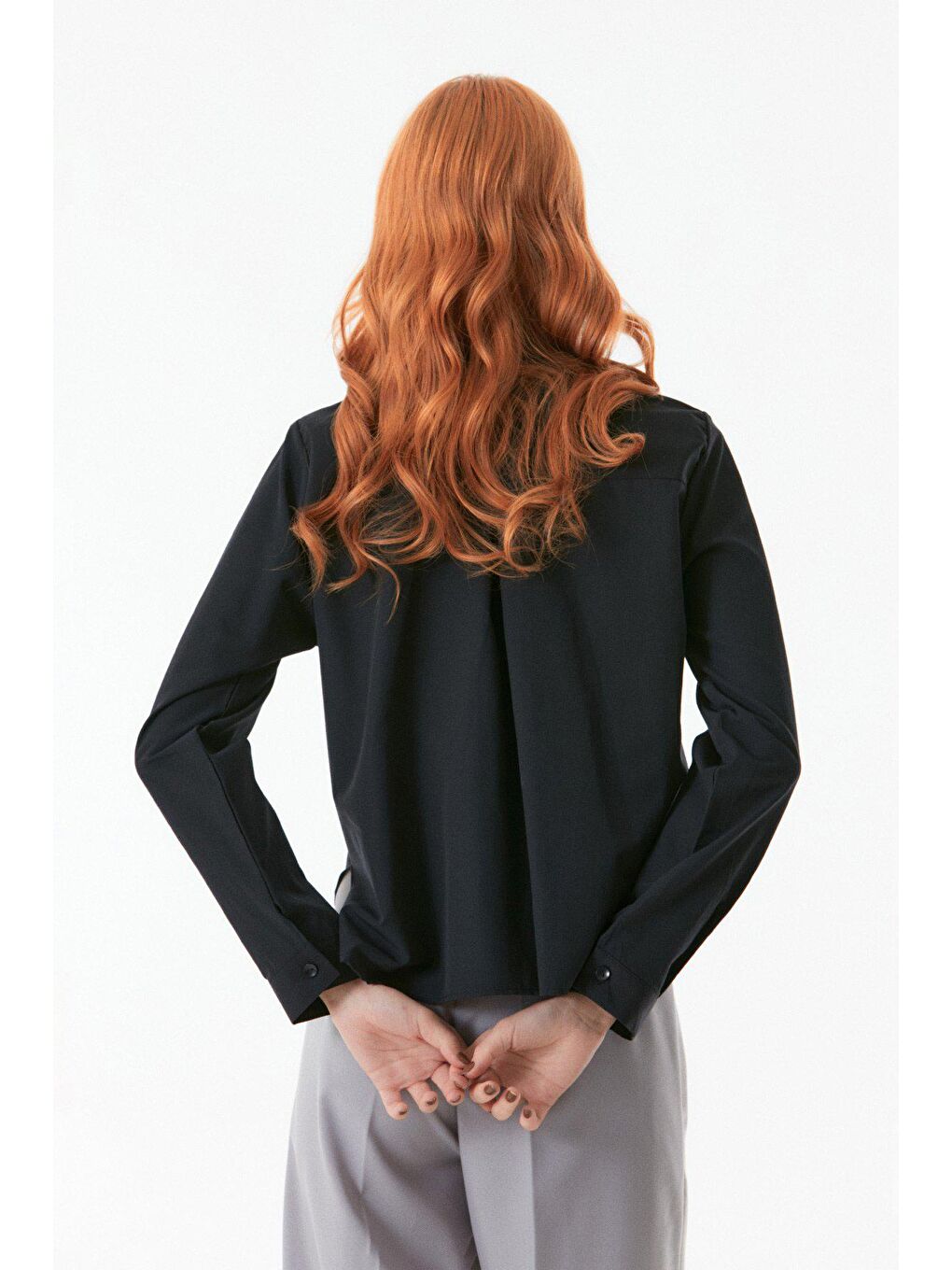 Siyah Basic Fleto Cep Detaylı Gömlek-3